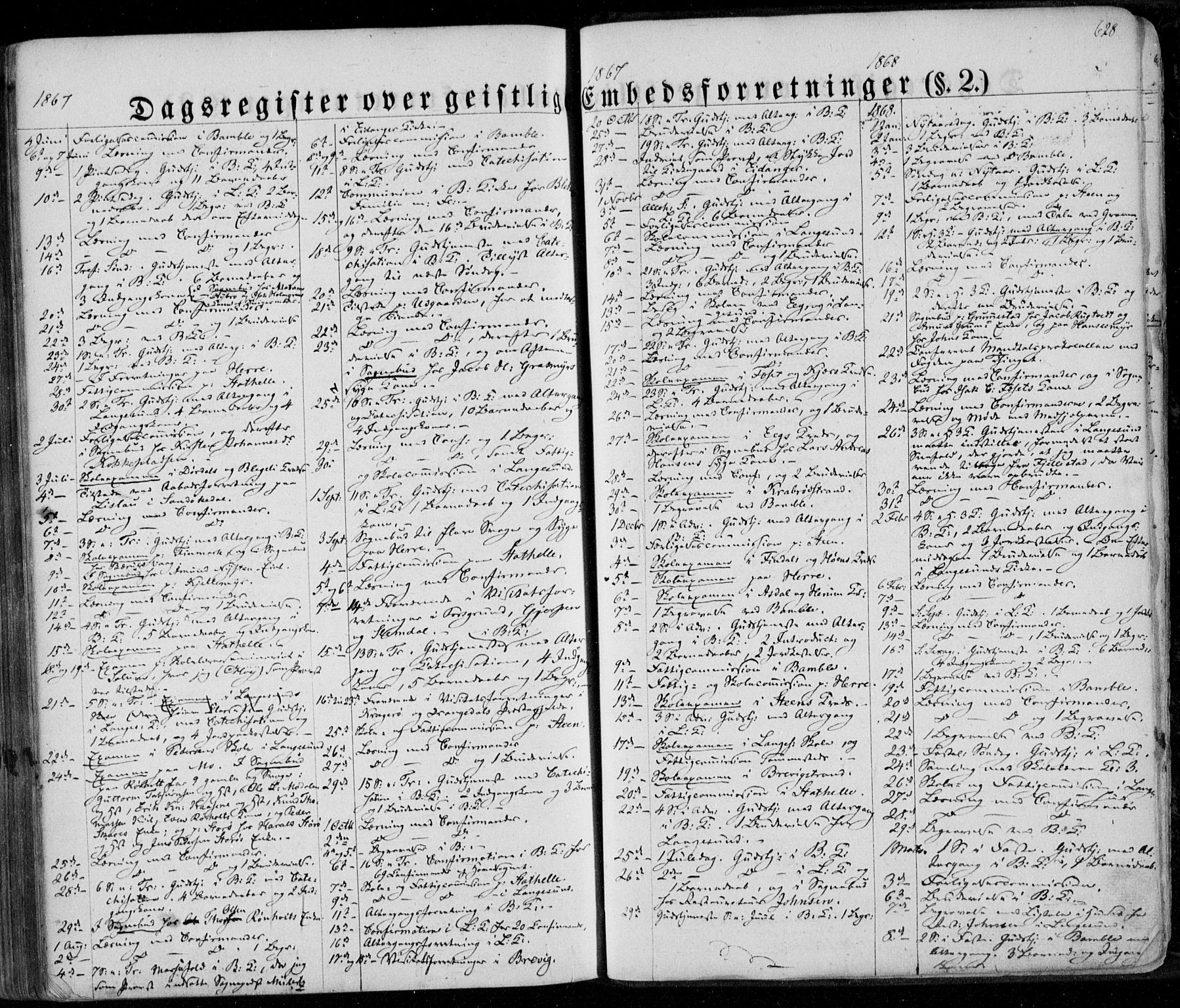 Bamble kirkebøker, SAKO/A-253/F/Fa/L0005: Parish register (official) no. I 5, 1854-1869, p. 628
