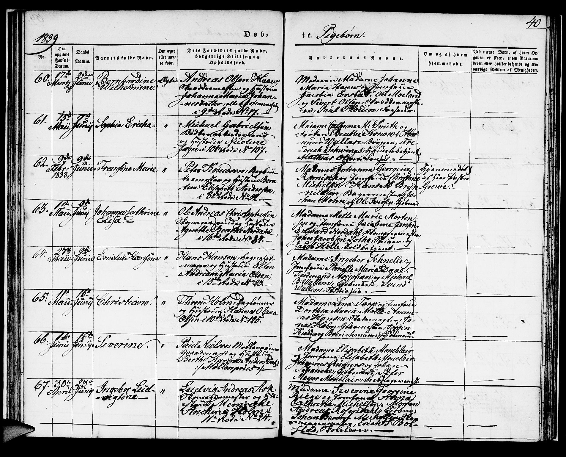 Domkirken sokneprestembete, SAB/A-74801/H/Haa/L0018: Parish register (official) no. B 1, 1838-1840, p. 40