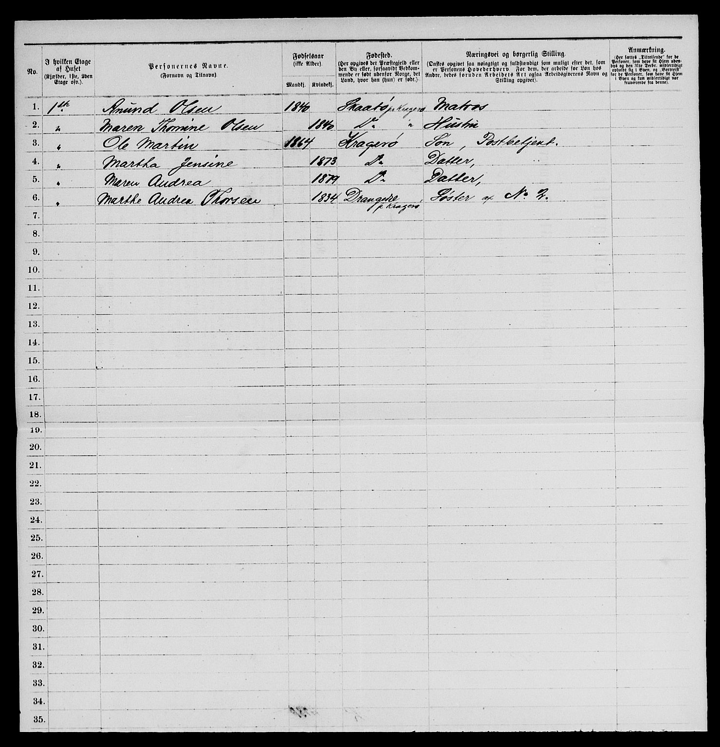 SAKO, 1885 census for 0801 Kragerø, 1885, p. 269