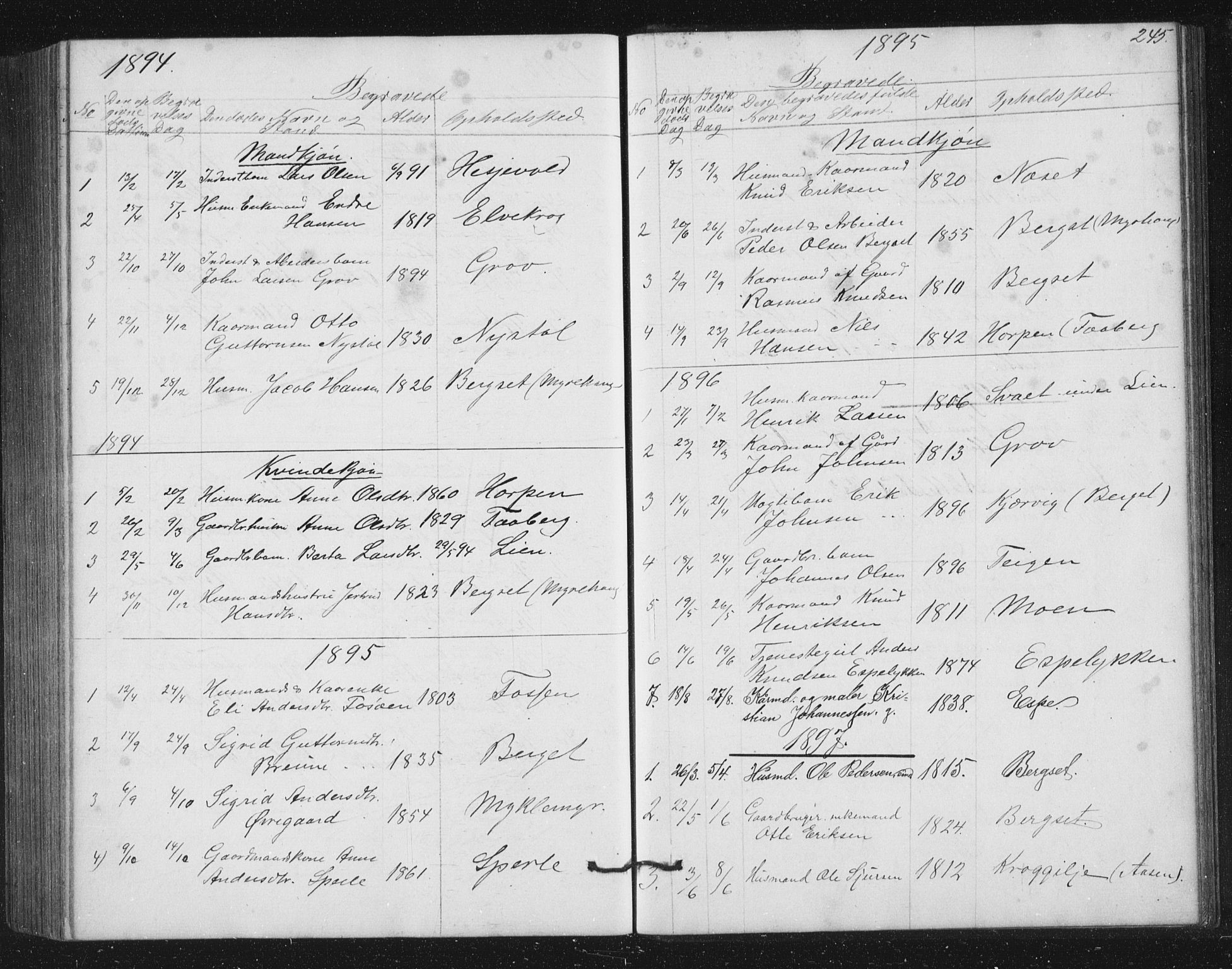 Jostedal sokneprestembete, AV/SAB-A-80601/H/Hab/Haba/L0001: Parish register (copy) no. A 1, 1861-1906, p. 245