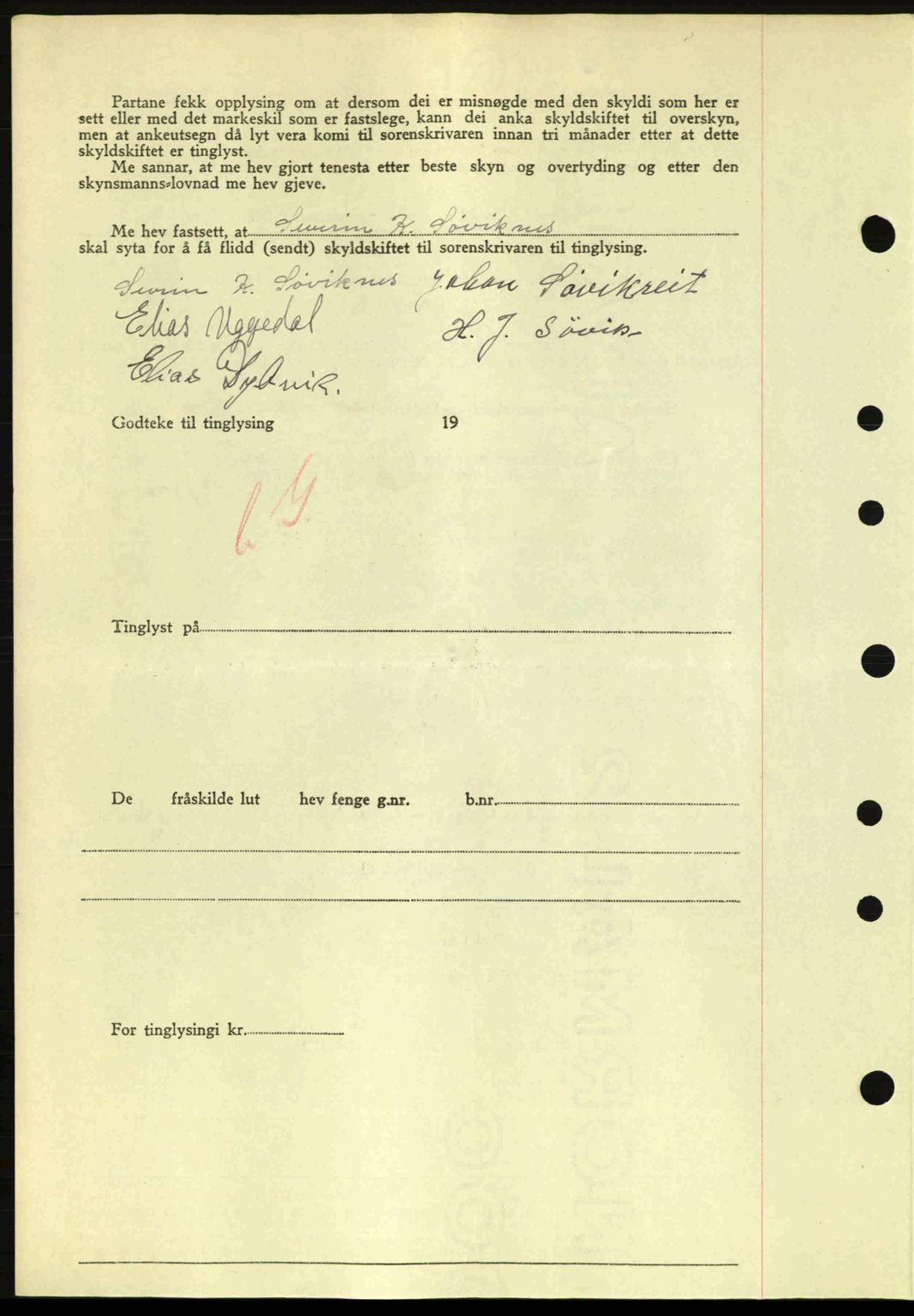 Nordre Sunnmøre sorenskriveri, SAT/A-0006/1/2/2C/2Ca: Mortgage book no. A20a, 1945-1945, Diary no: : 966/1945