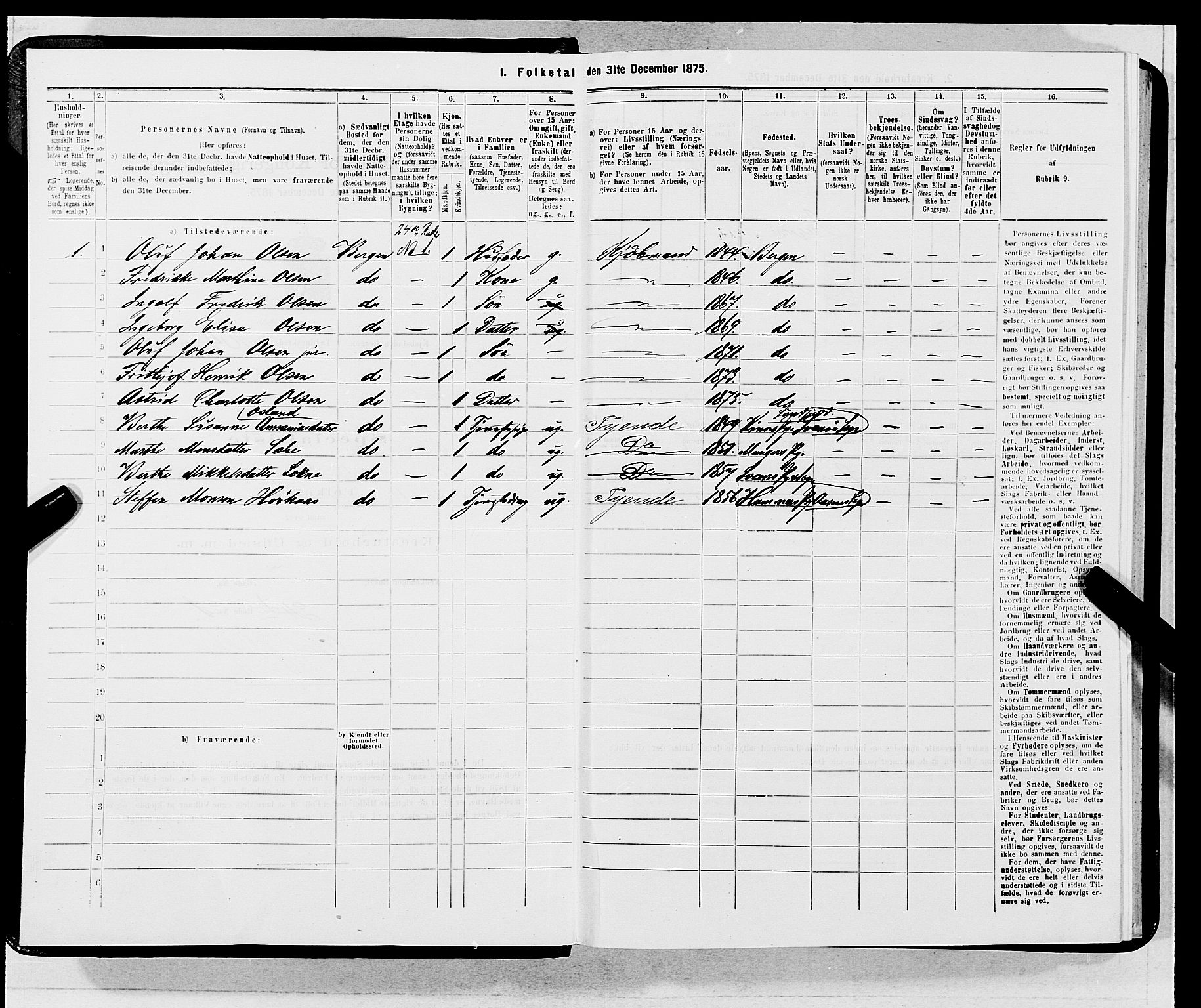 SAB, 1875 census for 1301 Bergen, 1875, p. 5685