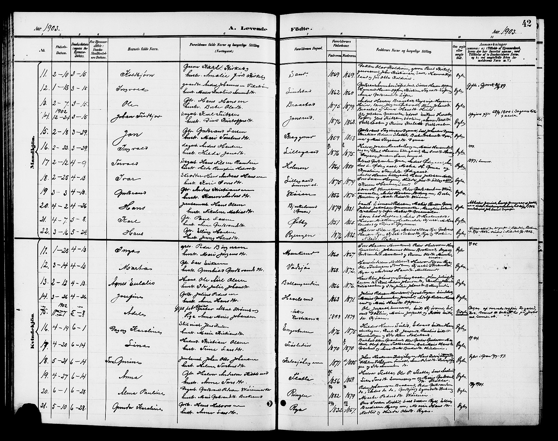 Jevnaker prestekontor, SAH/PREST-116/H/Ha/Hab/L0003: Parish register (copy) no. 3, 1896-1909, p. 42