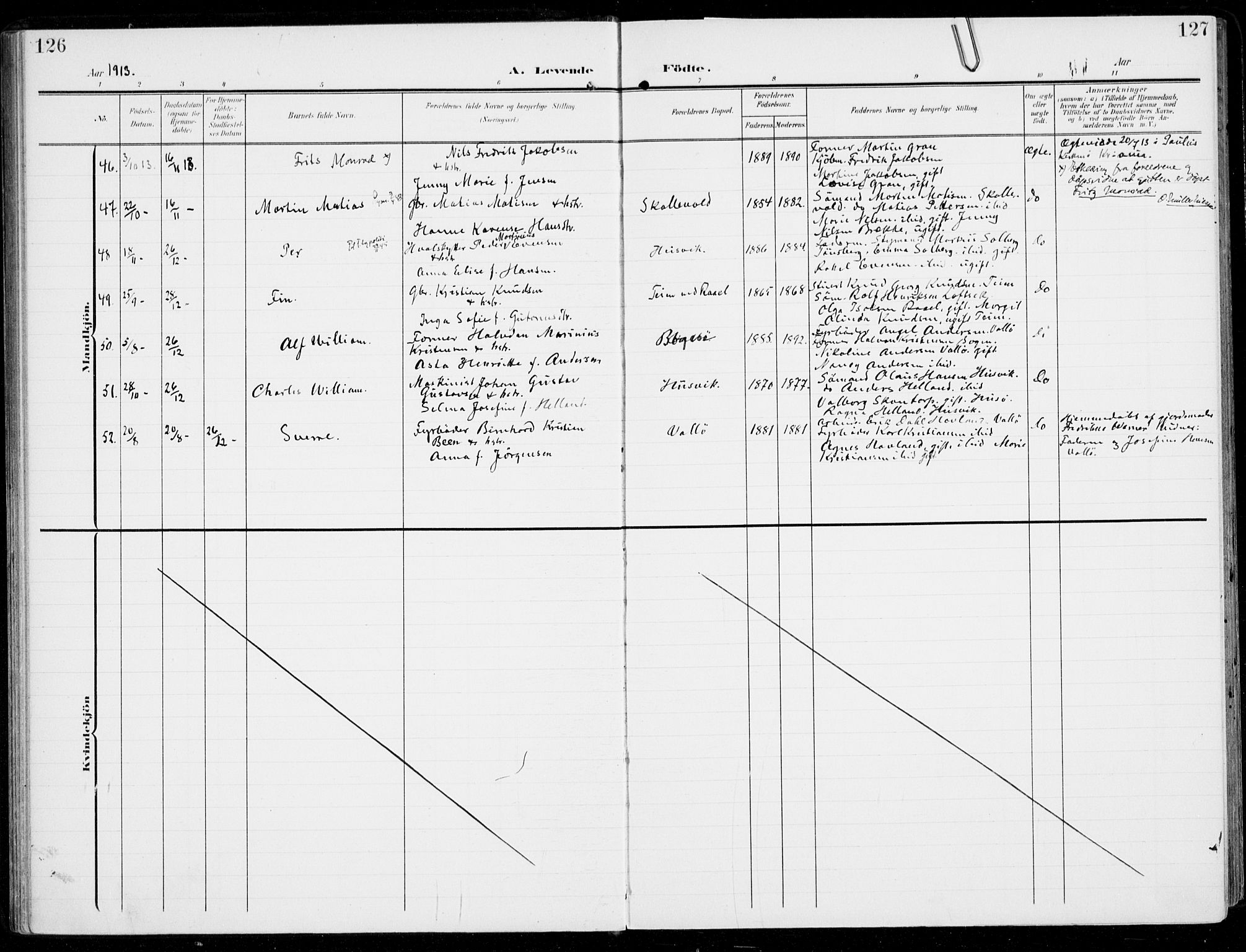 Sem kirkebøker, AV/SAKO-A-5/F/Fb/L0006: Parish register (official) no. II 6, 1905-1918, p. 126-127