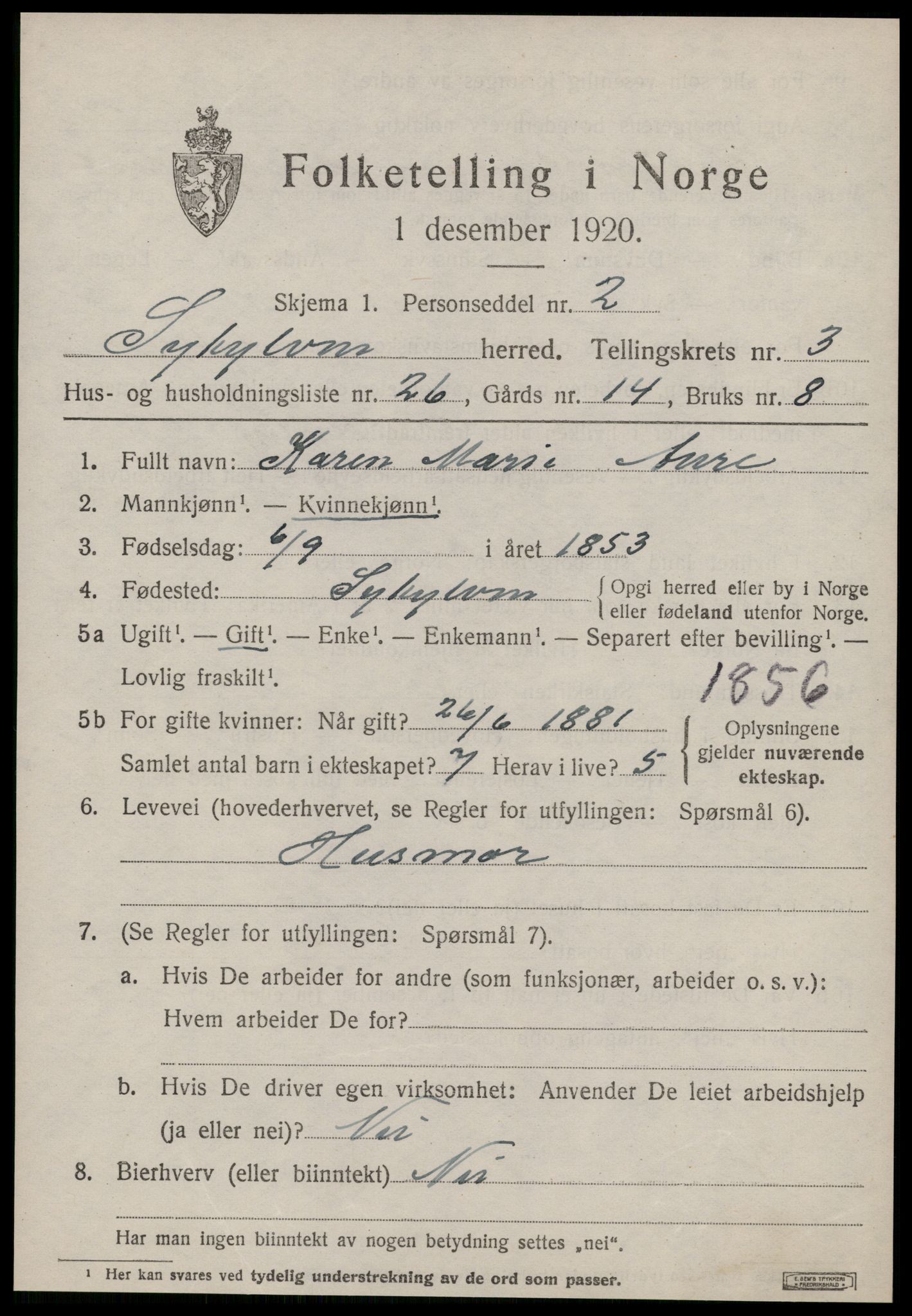 SAT, 1920 census for Sykkylven, 1920, p. 2463