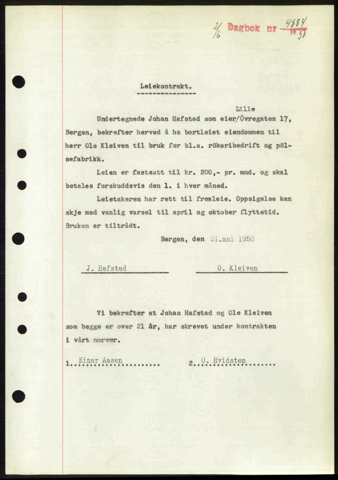 Byfogd og Byskriver i Bergen, AV/SAB-A-3401/03/03Bc/L0033: Mortgage book no. A26-27, 1950-1950, Diary no: : 4884/1950