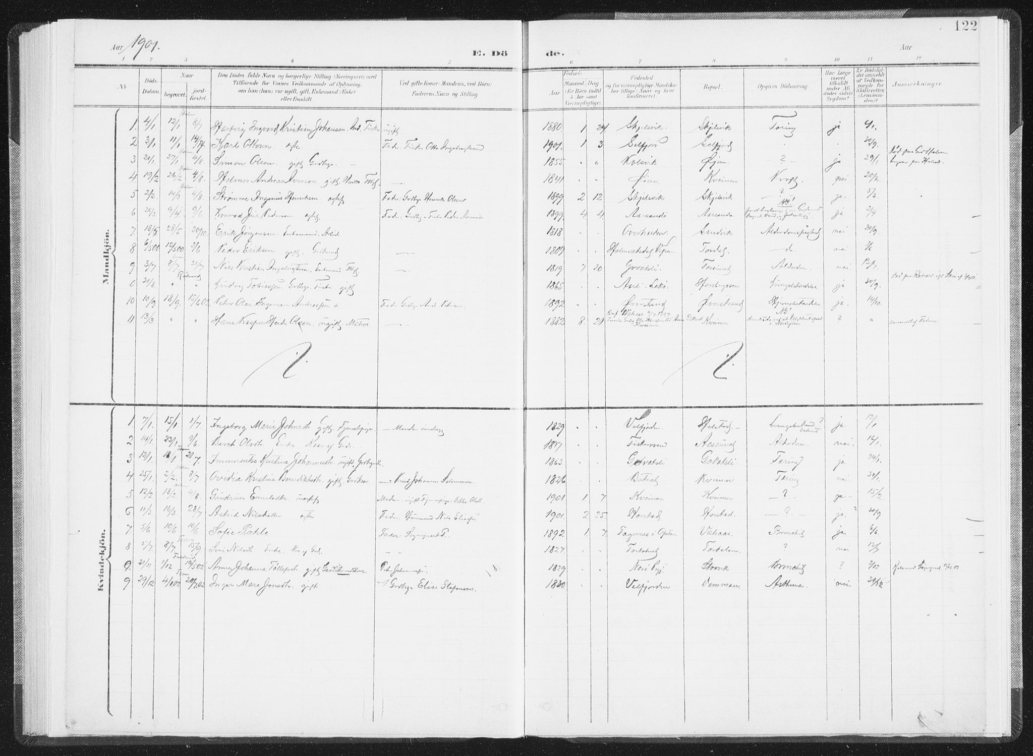 Ministerialprotokoller, klokkerbøker og fødselsregistre - Nordland, AV/SAT-A-1459/810/L0153: Parish register (official) no. 810A12, 1899-1914, p. 122