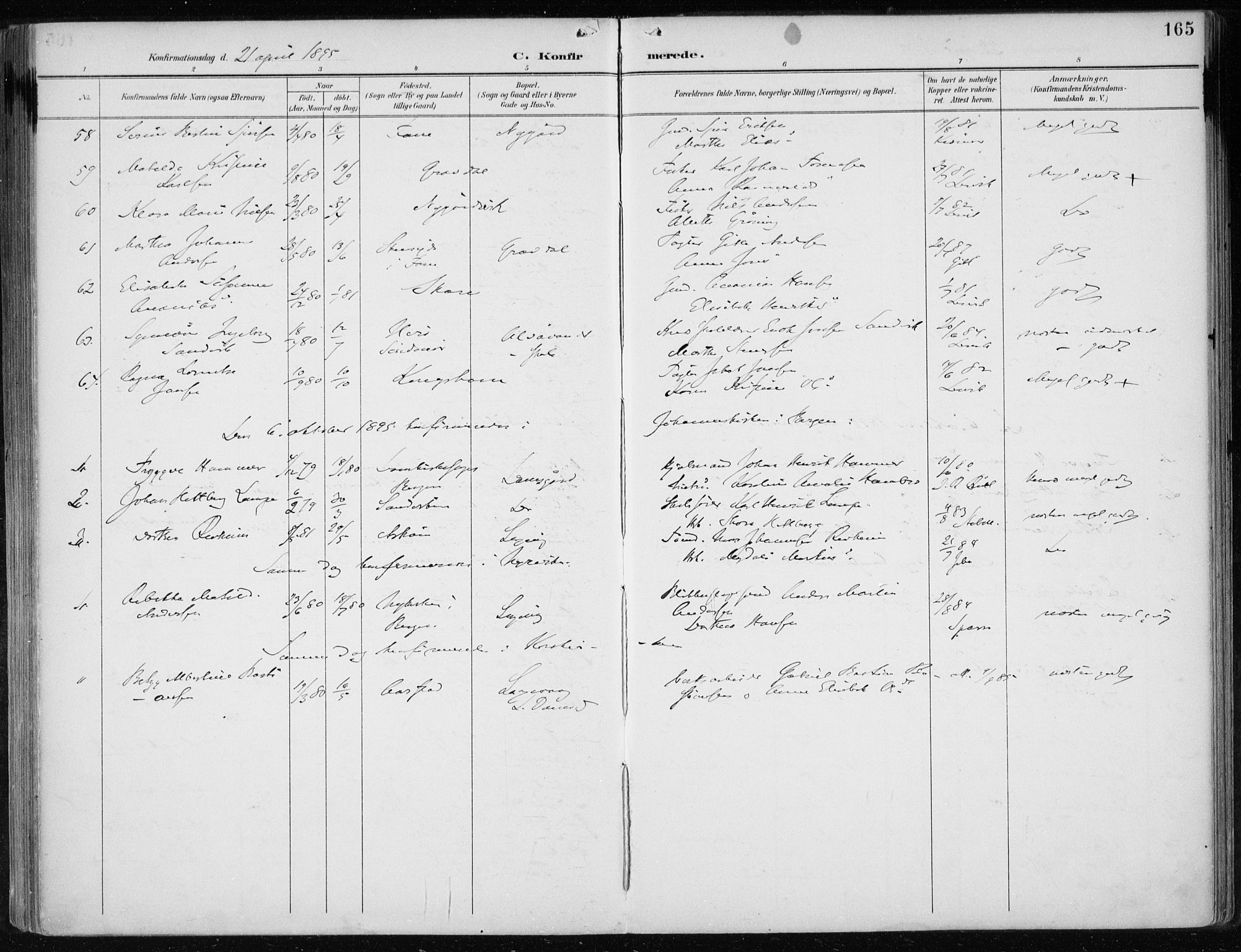 Askøy Sokneprestembete, AV/SAB-A-74101/H/Ha/Haa/Haae/L0003: Parish register (official) no. E 3, 1891-1903, p. 165