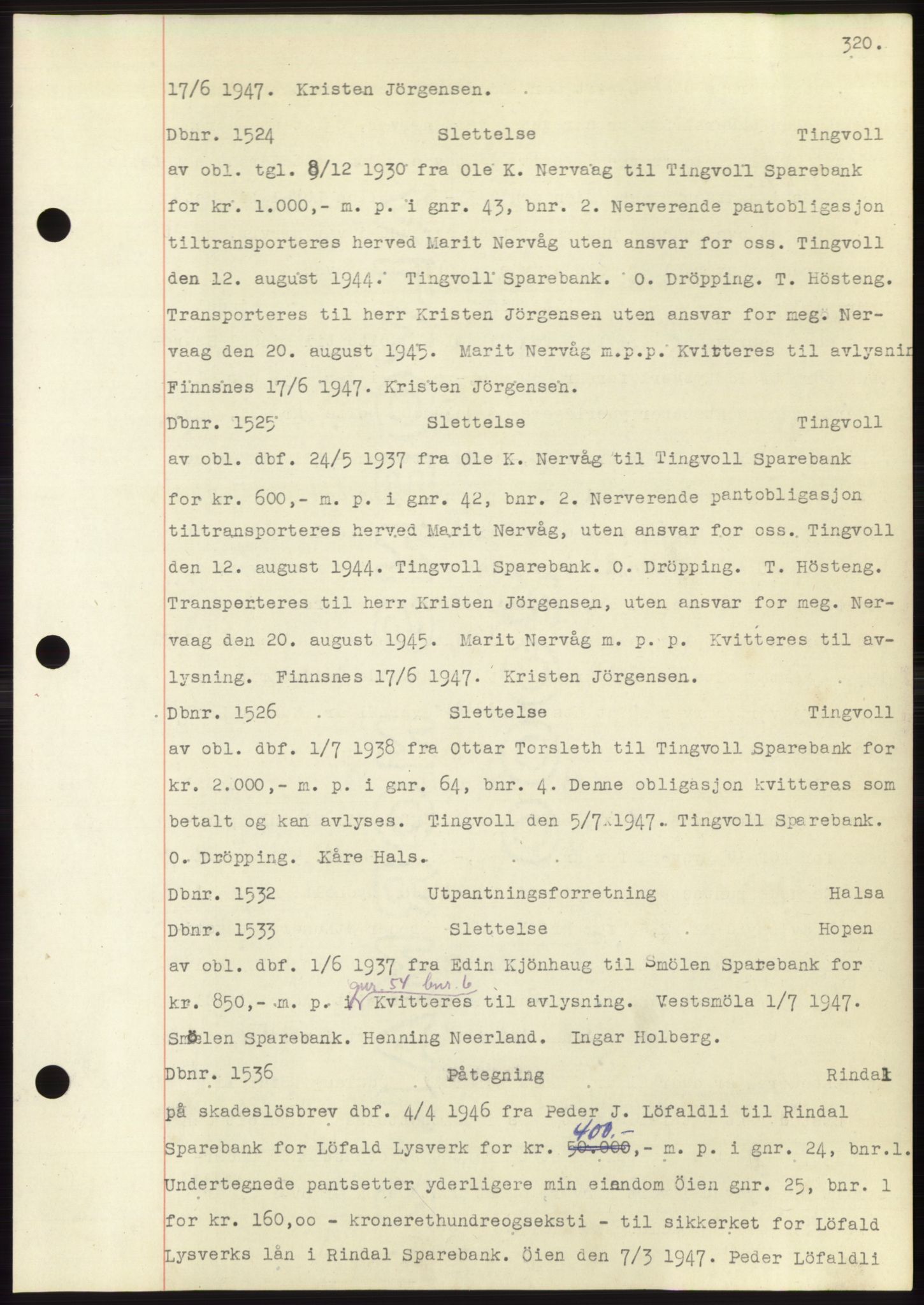 Nordmøre sorenskriveri, SAT/A-4132/1/2/2Ca: Mortgage book no. C82b, 1946-1951, Diary no: : 1524/1947