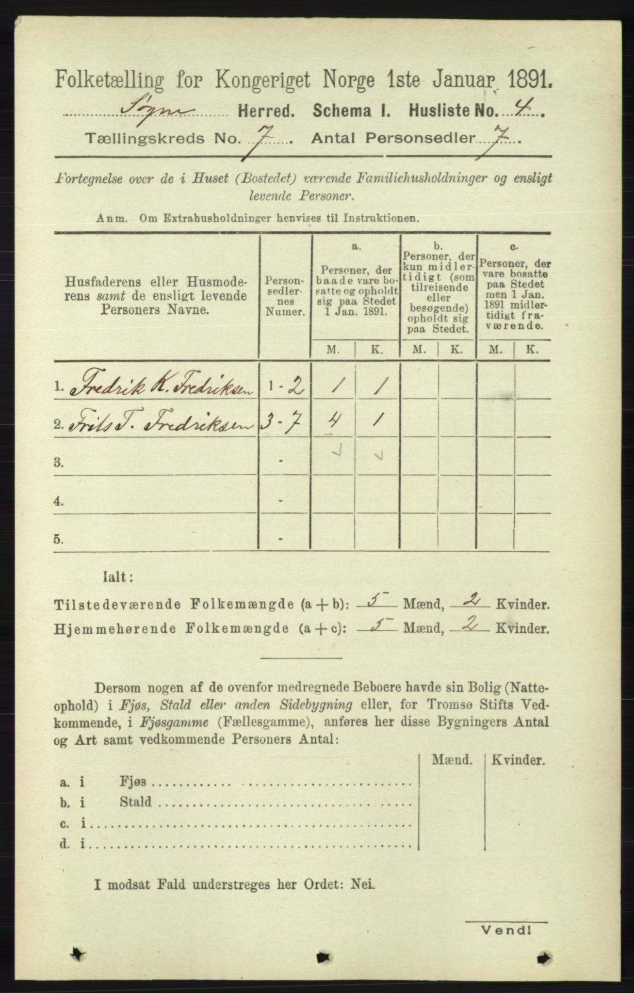 RA, 1891 census for 1018 Søgne, 1891, p. 1427