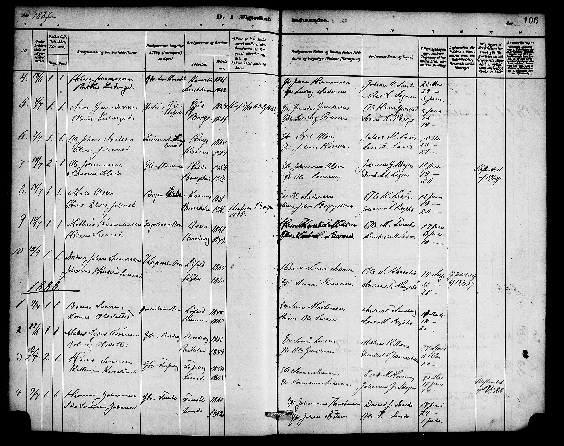 Gaular sokneprestembete, AV/SAB-A-80001/H/Haa: Parish register (official) no. C 1, 1882-1897, p. 106