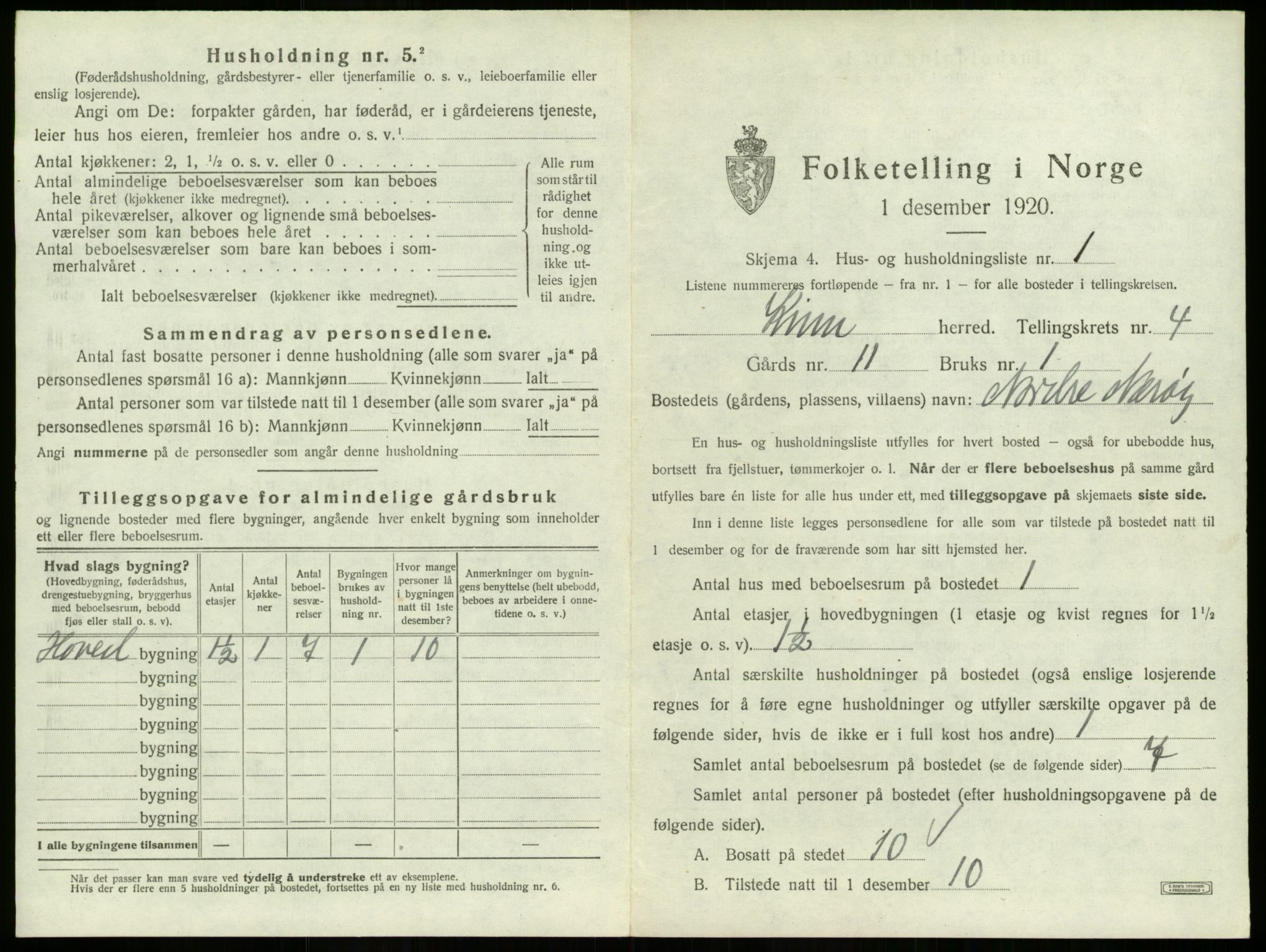 SAB, 1920 census for Kinn, 1920, p. 227