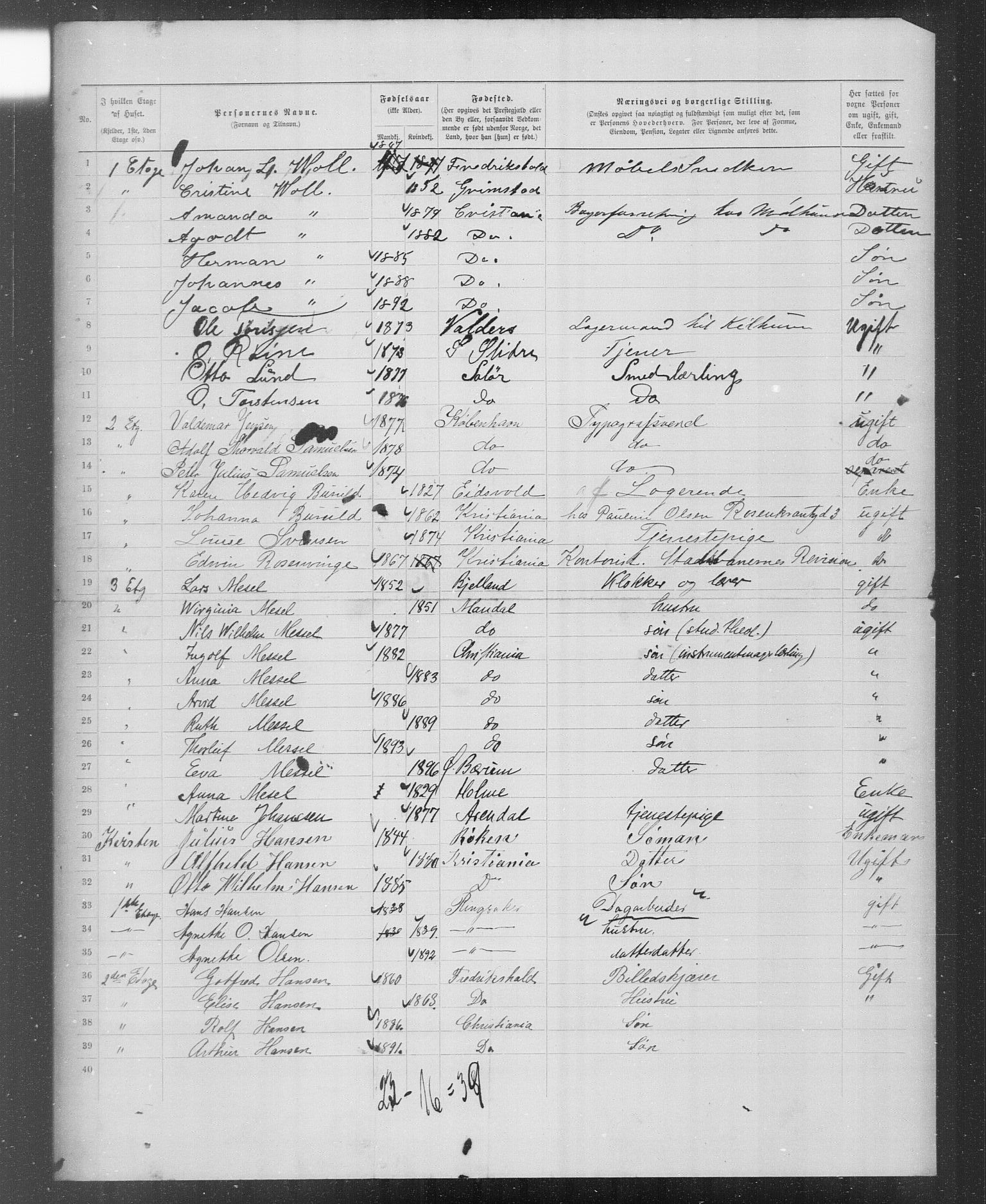 OBA, Municipal Census 1899 for Kristiania, 1899, p. 6087