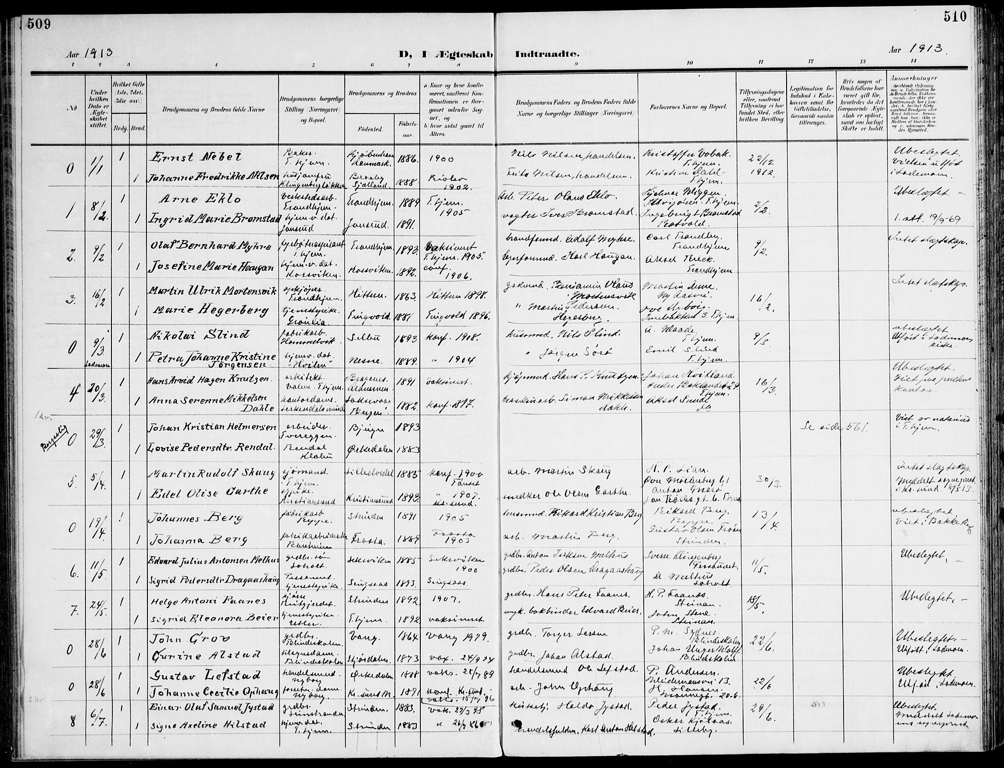 Ministerialprotokoller, klokkerbøker og fødselsregistre - Sør-Trøndelag, SAT/A-1456/607/L0320: Parish register (official) no. 607A04, 1907-1915, p. 509-510