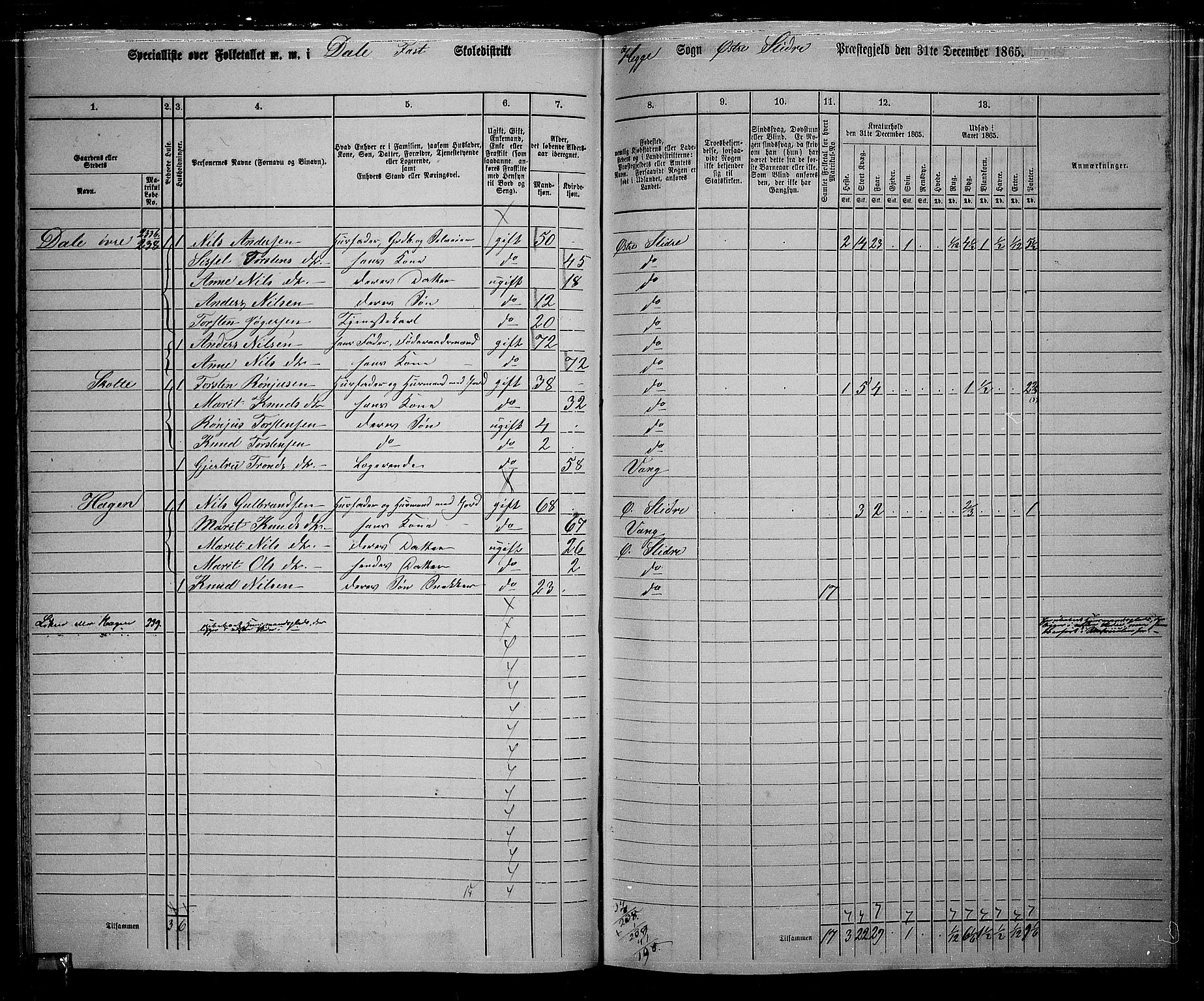 RA, 1865 census for Øystre Slidre, 1865, p. 44