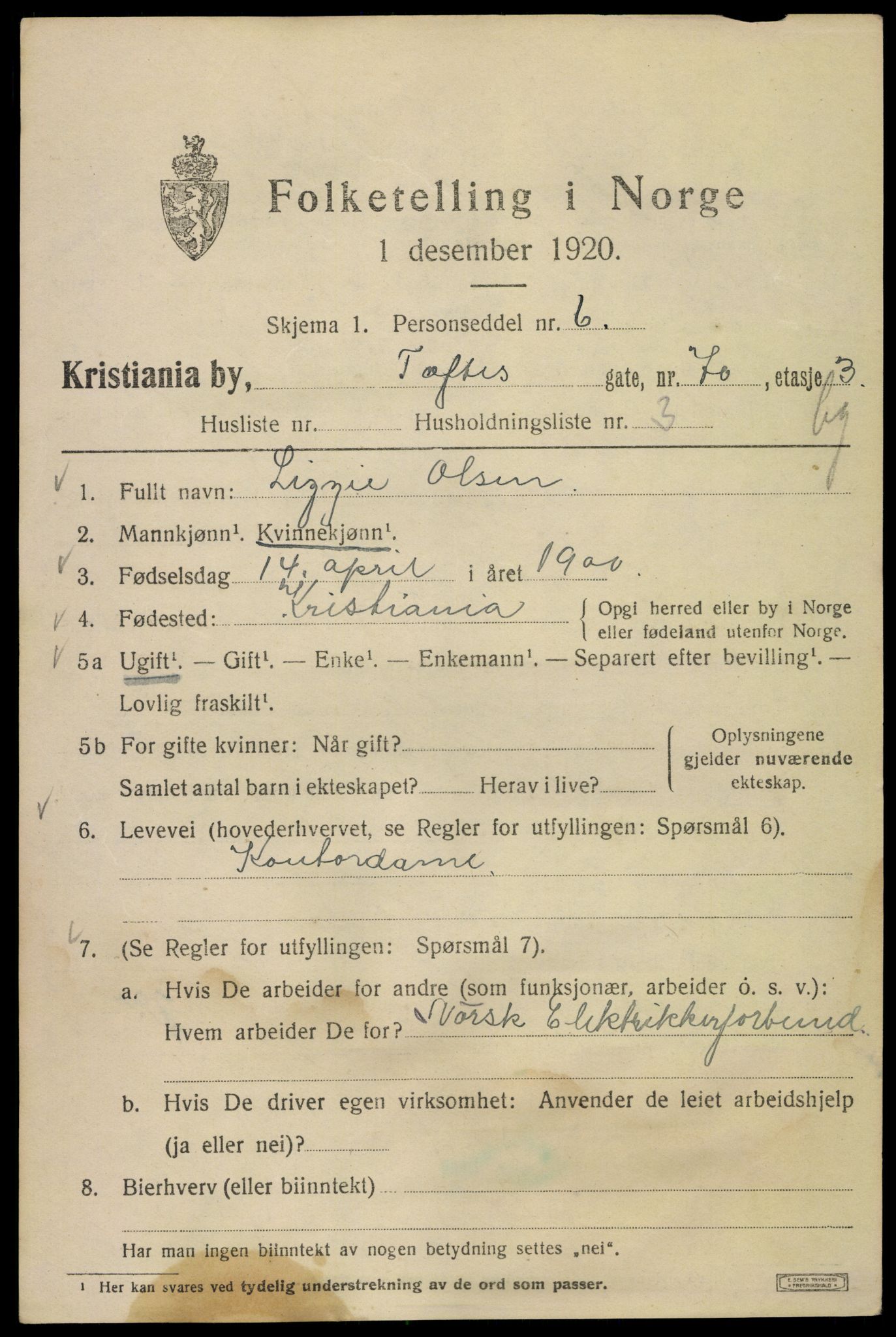 SAO, 1920 census for Kristiania, 1920, p. 588133