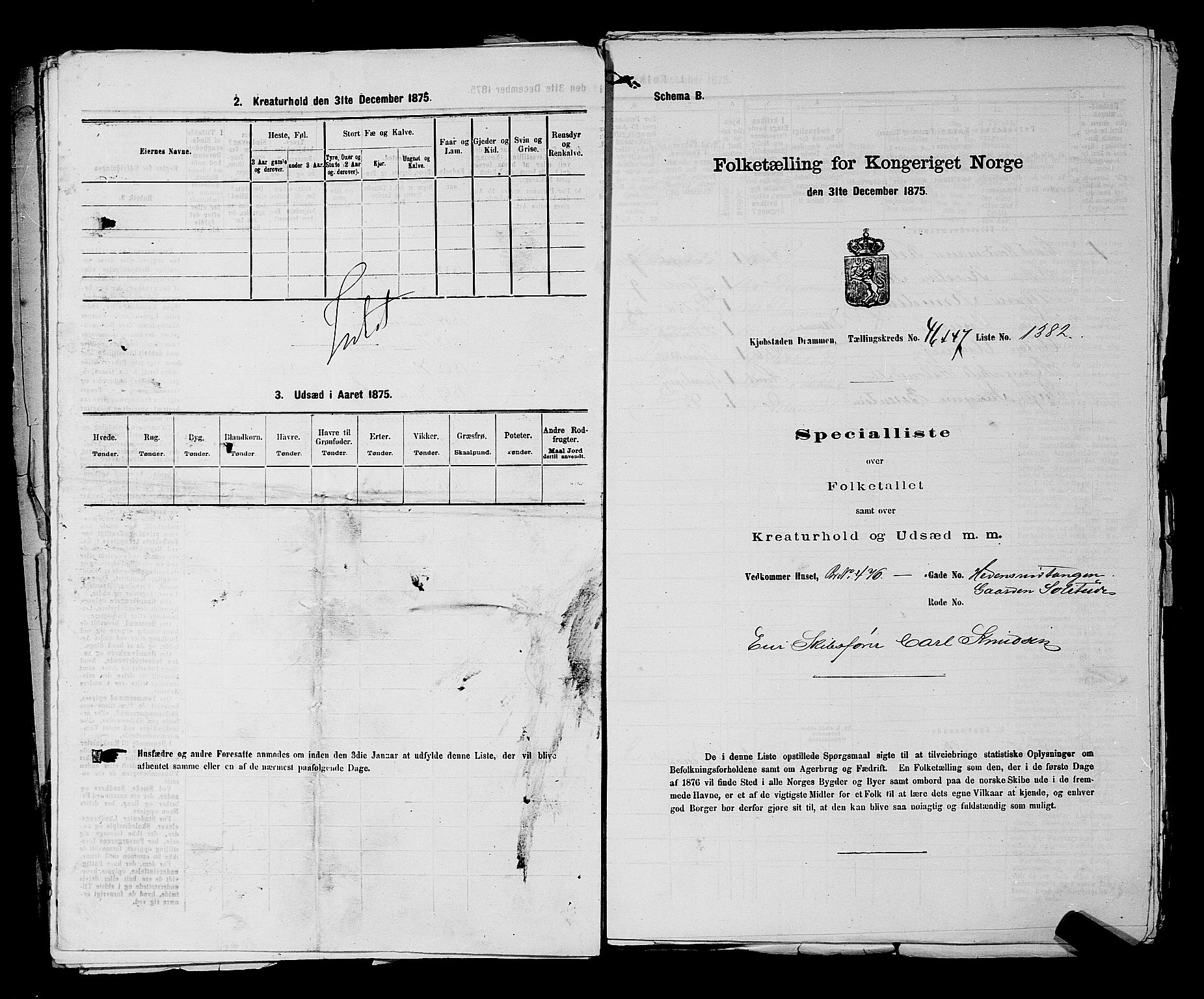 SAKO, 1875 census for 0602 Drammen, 1875, p. 3706