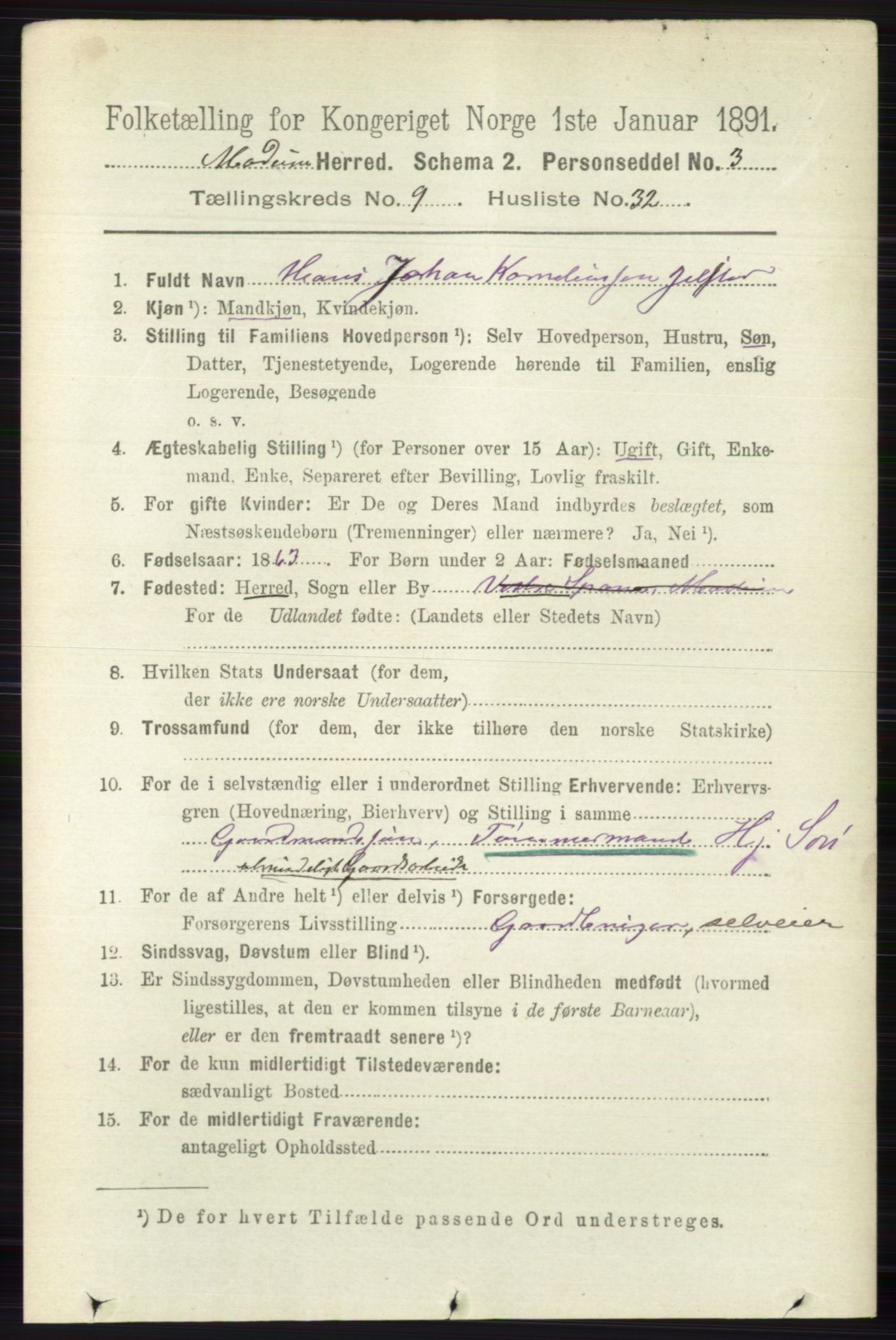 RA, 1891 census for 0623 Modum, 1891, p. 3652