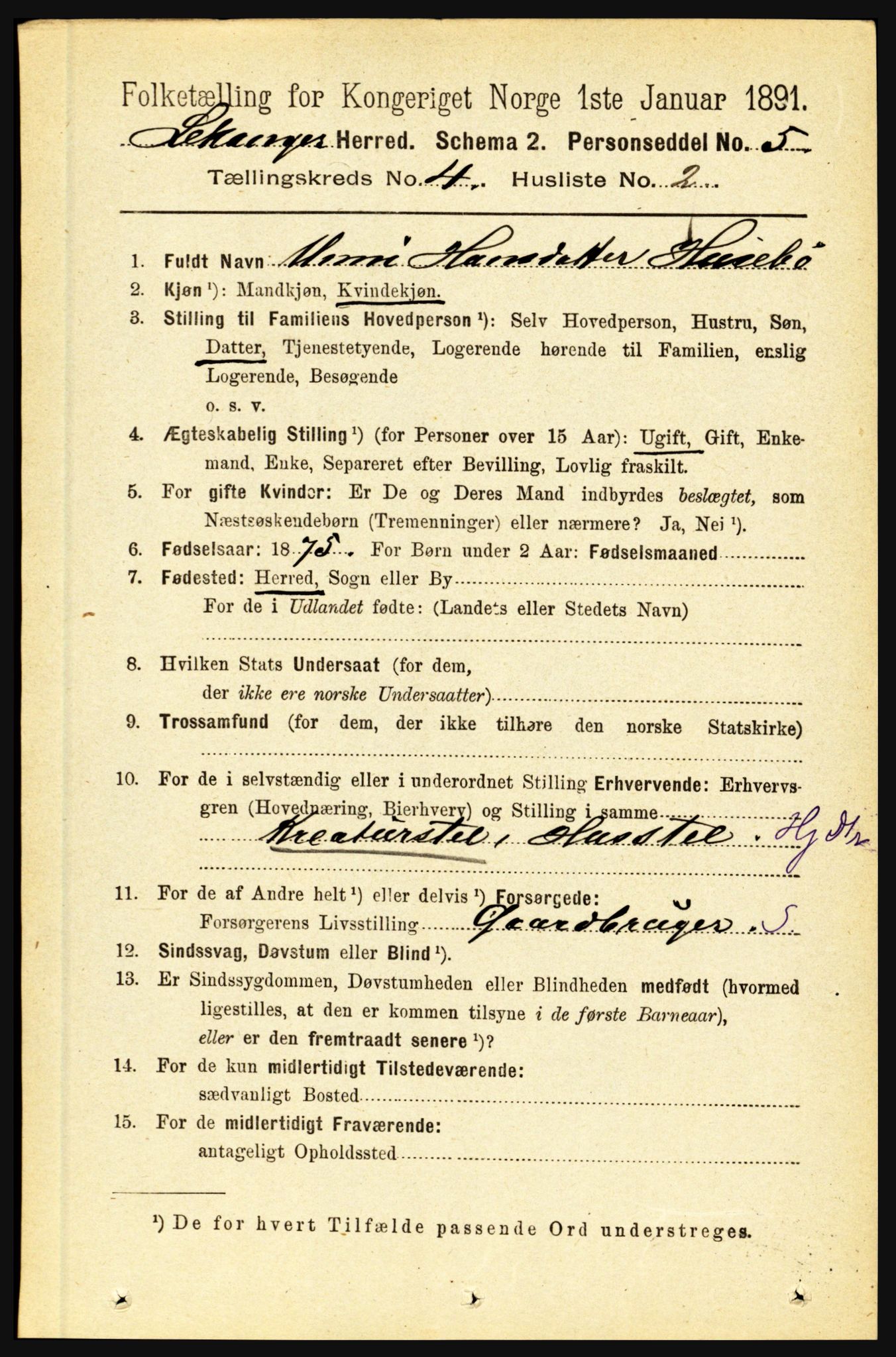 RA, 1891 census for 1419 Leikanger, 1891, p. 572