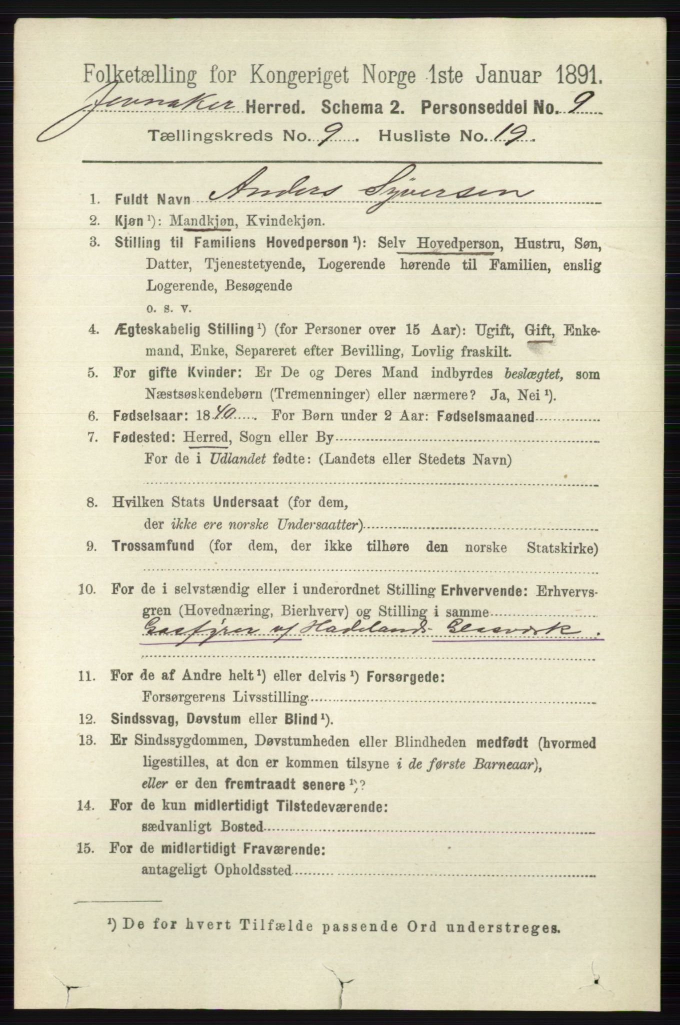 RA, 1891 census for 0532 Jevnaker, 1891, p. 5355