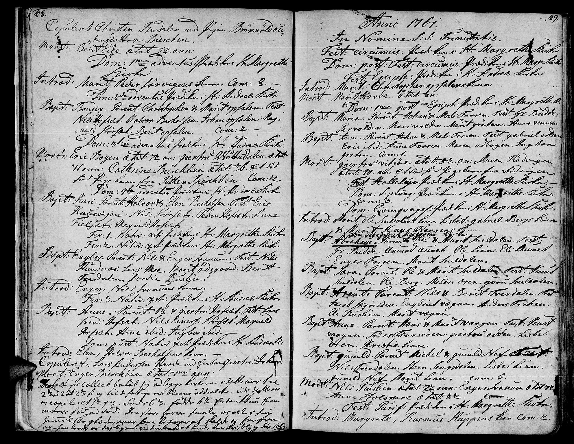 Ministerialprotokoller, klokkerbøker og fødselsregistre - Sør-Trøndelag, SAT/A-1456/630/L0489: Parish register (official) no. 630A02, 1757-1794, p. 48-49