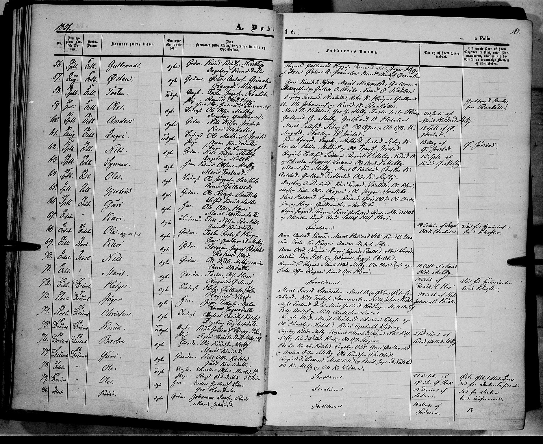 Øystre Slidre prestekontor, SAH/PREST-138/H/Ha/Haa/L0001: Parish register (official) no. 1, 1849-1874, p. 10