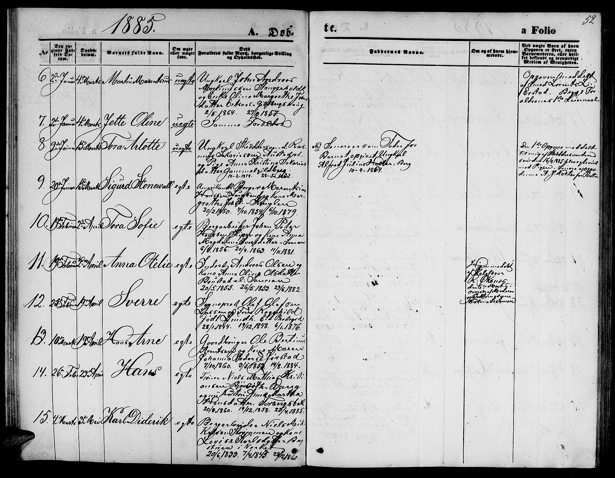 Ministerialprotokoller, klokkerbøker og fødselsregistre - Nord-Trøndelag, AV/SAT-A-1458/722/L0225: Parish register (copy) no. 722C01, 1871-1888, p. 52