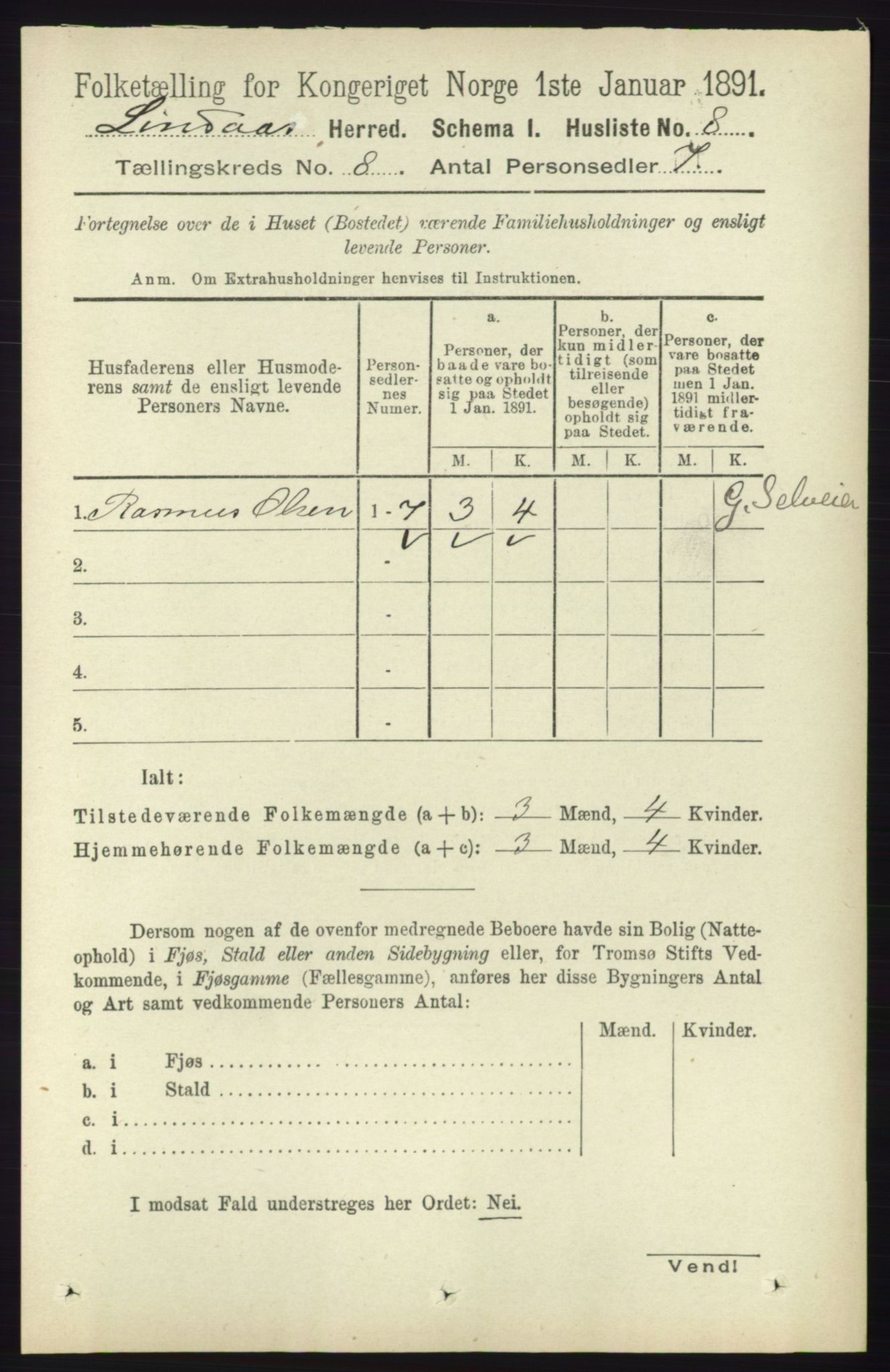 RA, 1891 census for 1263 Lindås, 1891, p. 2361