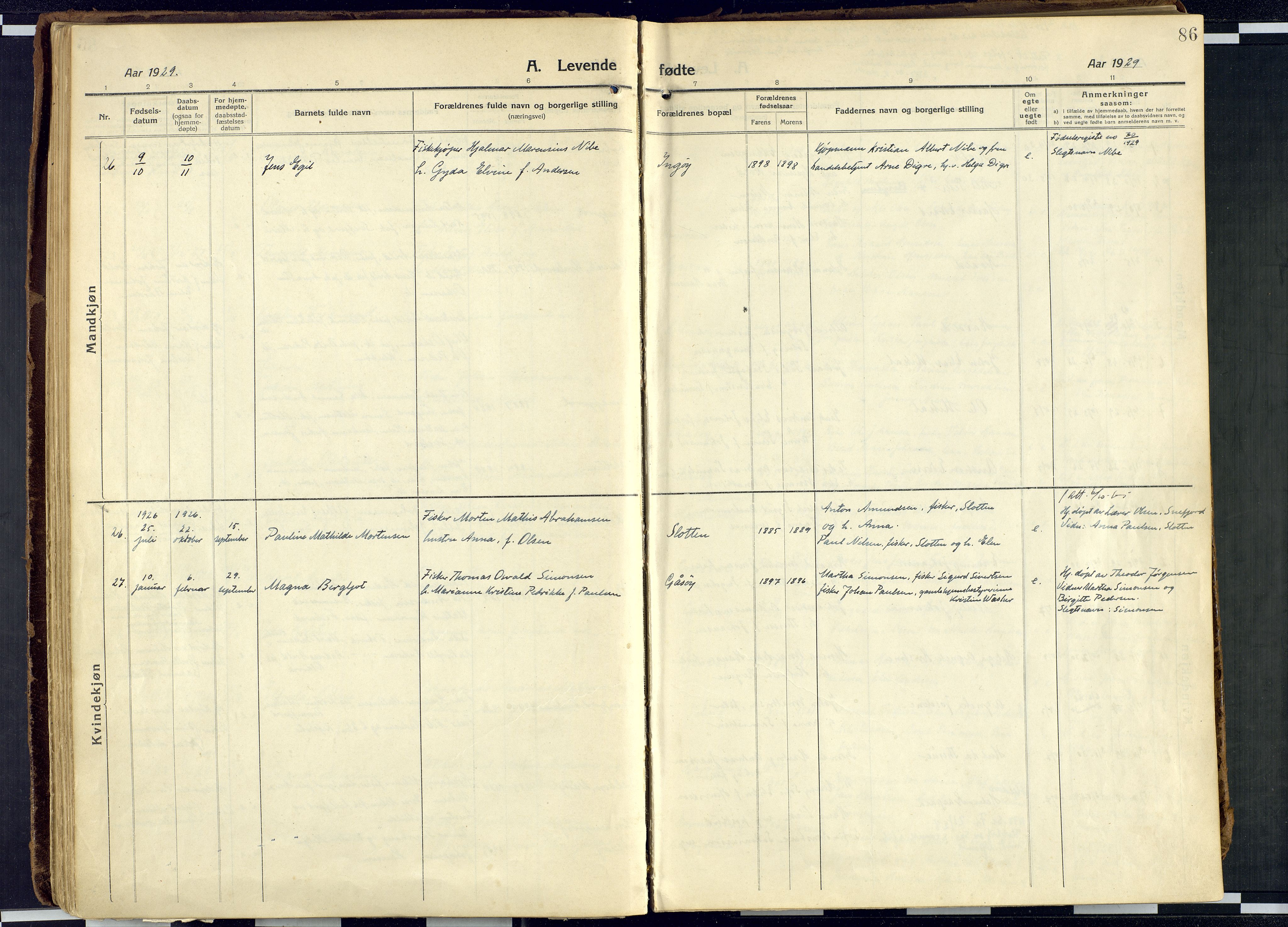 Måsøy sokneprestkontor, AV/SATØ-S-1348/H/Ha/L0010kirke: Parish register (official) no. 10, 1915-1933, p. 86