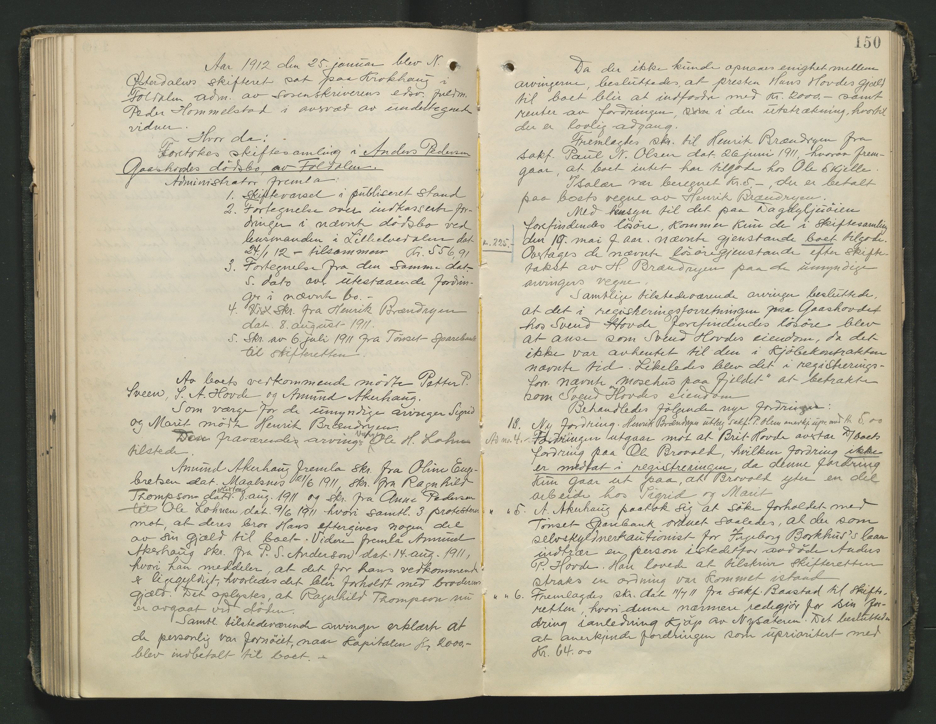 Nord-Østerdal tingrett, AV/SAH-TING-020/J/Jc/L0005: Skifteforhandlingsprotokoll, 1907-1914, p. 150