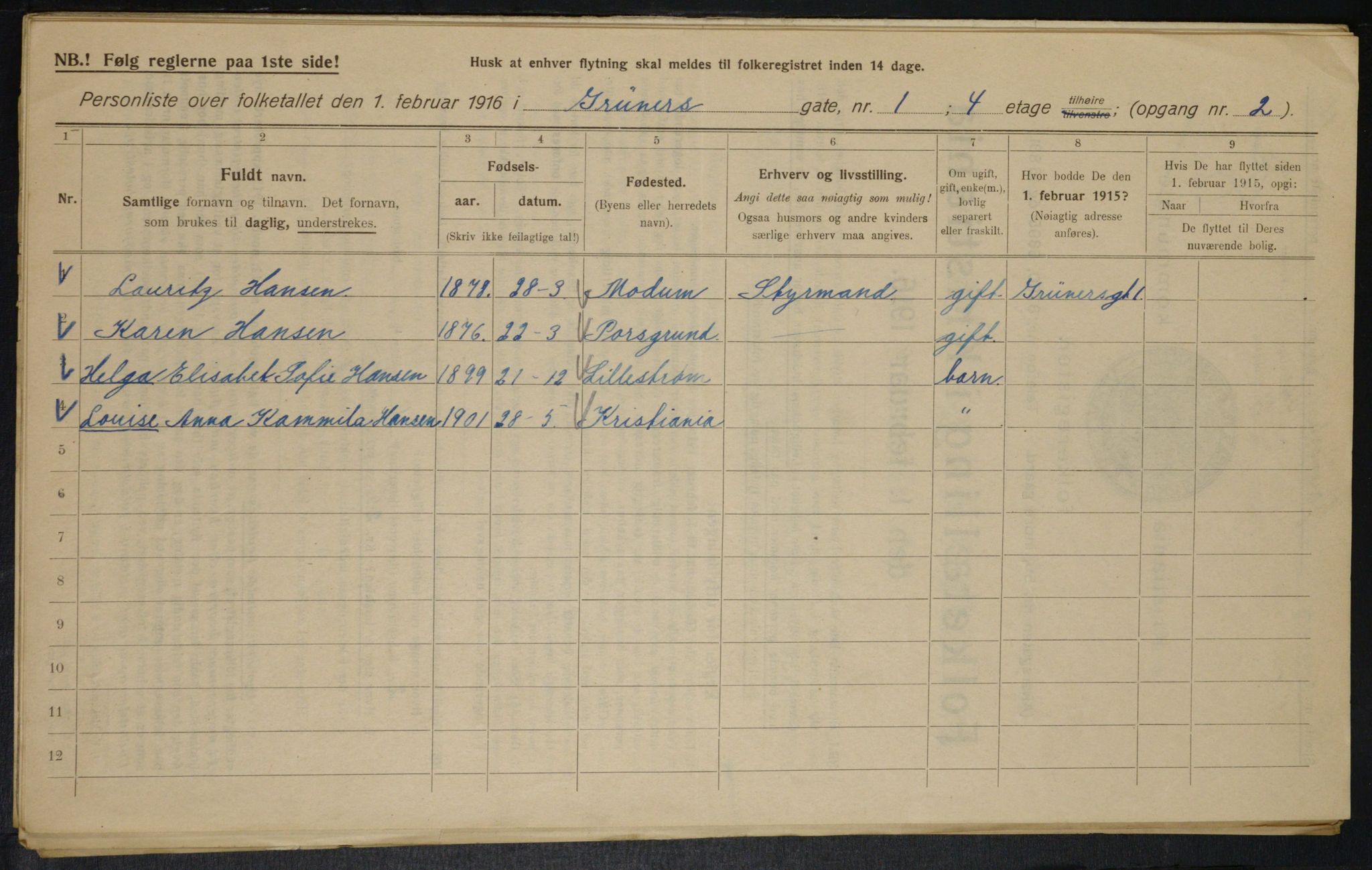 OBA, Municipal Census 1916 for Kristiania, 1916, p. 31183