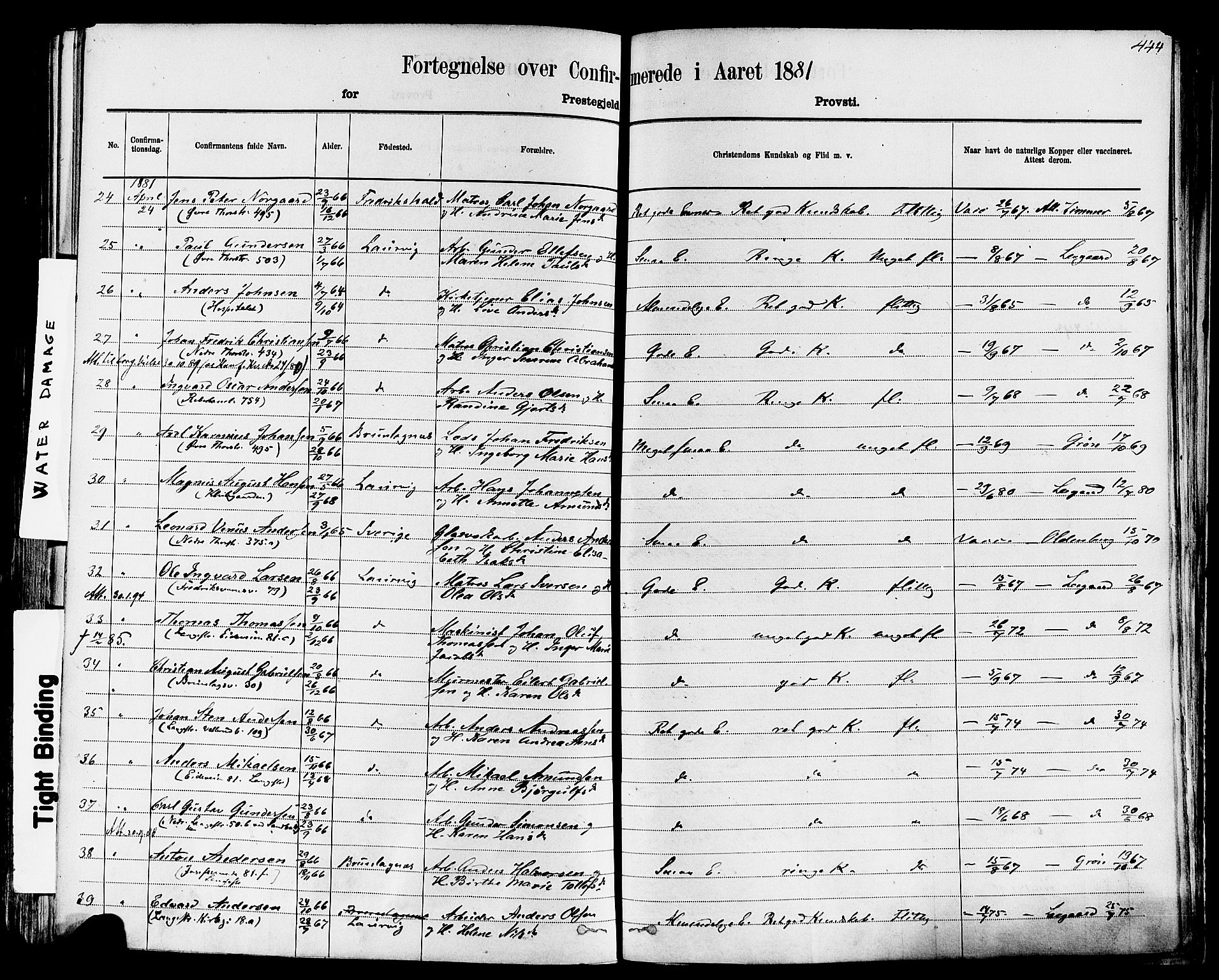 Larvik kirkebøker, AV/SAKO-A-352/F/Fa/L0006: Parish register (official) no. I 6, 1871-1883, p. 444