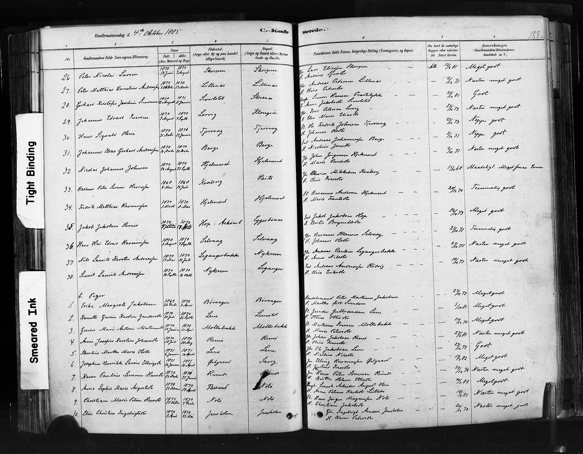 Ministerialprotokoller, klokkerbøker og fødselsregistre - Møre og Romsdal, AV/SAT-A-1454/507/L0073: Parish register (official) no. 507A08, 1878-1904, p. 188