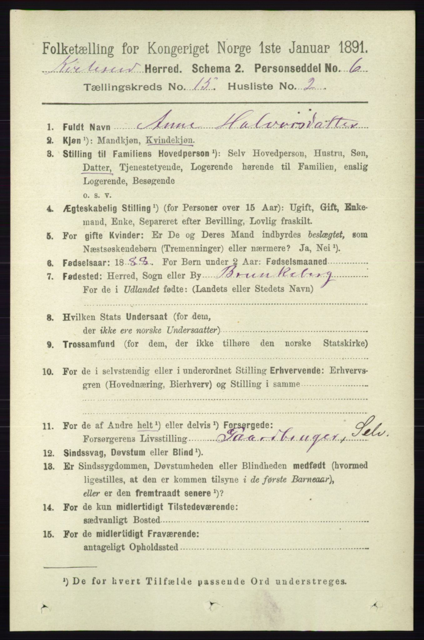 RA, 1891 census for 0829 Kviteseid, 1891, p. 3531