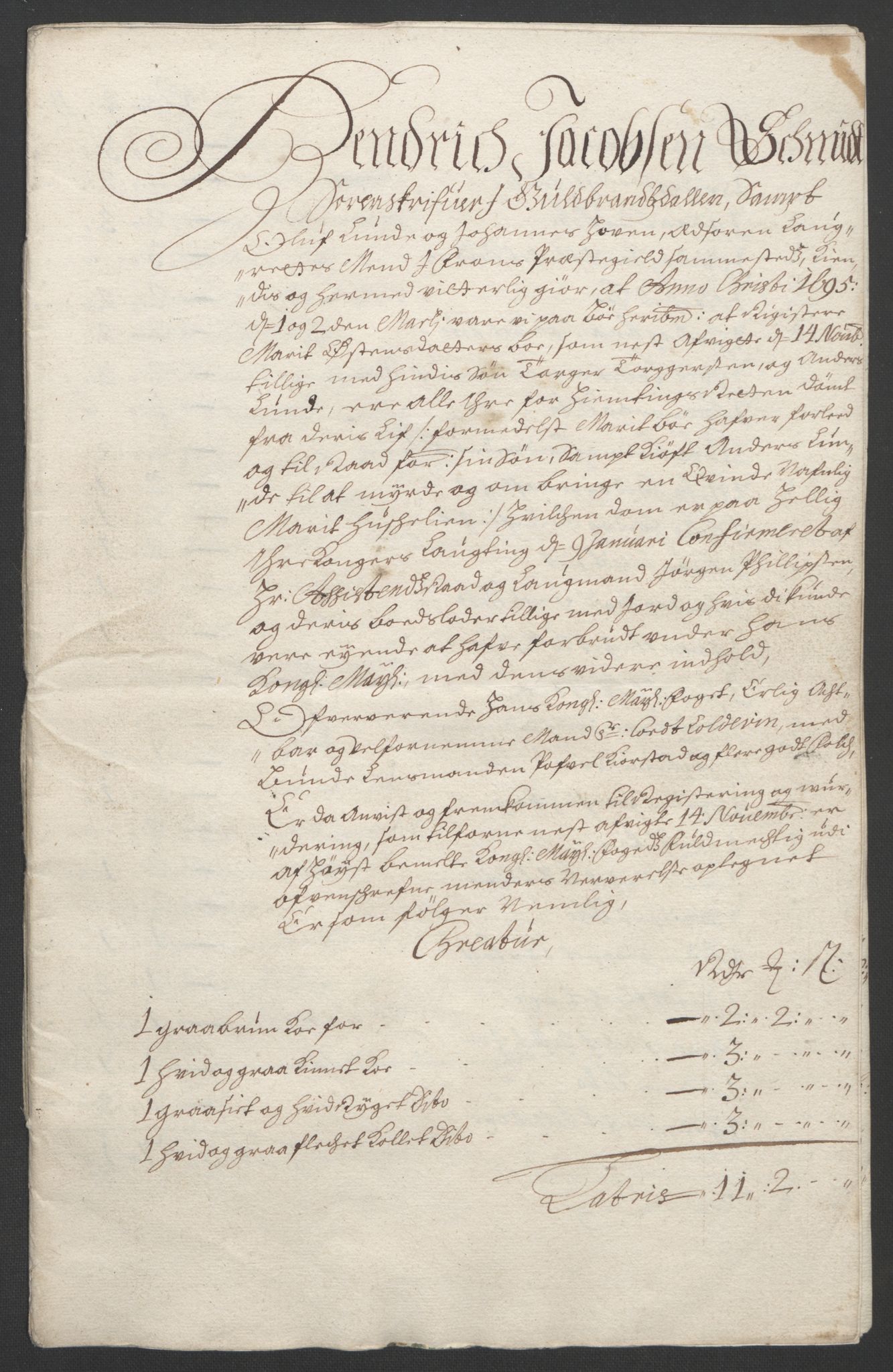 Rentekammeret inntil 1814, Reviderte regnskaper, Fogderegnskap, RA/EA-4092/R17/L1169: Fogderegnskap Gudbrandsdal, 1695, p. 35