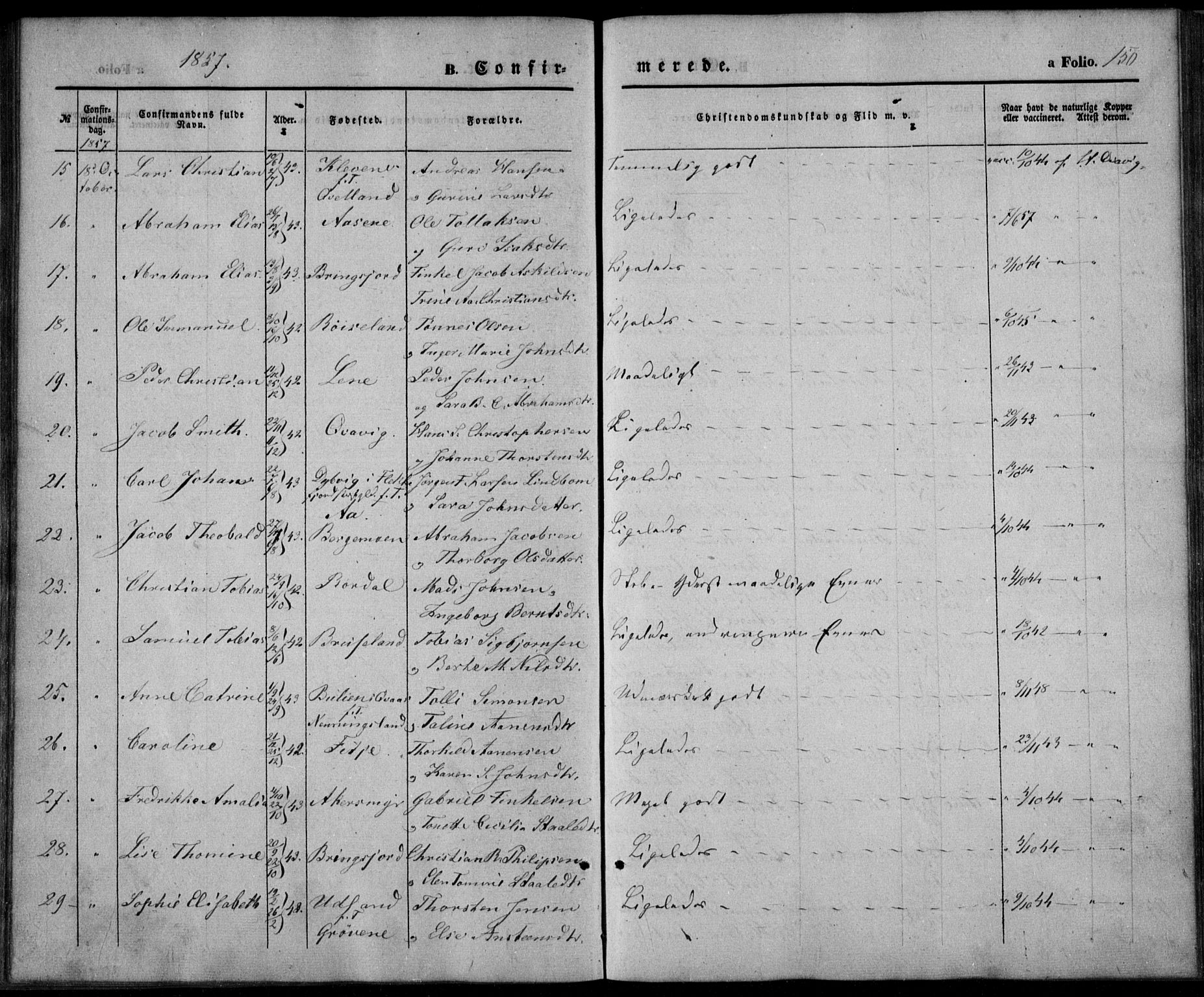 Lyngdal sokneprestkontor, AV/SAK-1111-0029/F/Fa/Fac/L0009: Parish register (official) no. A 9, 1852-1864, p. 150