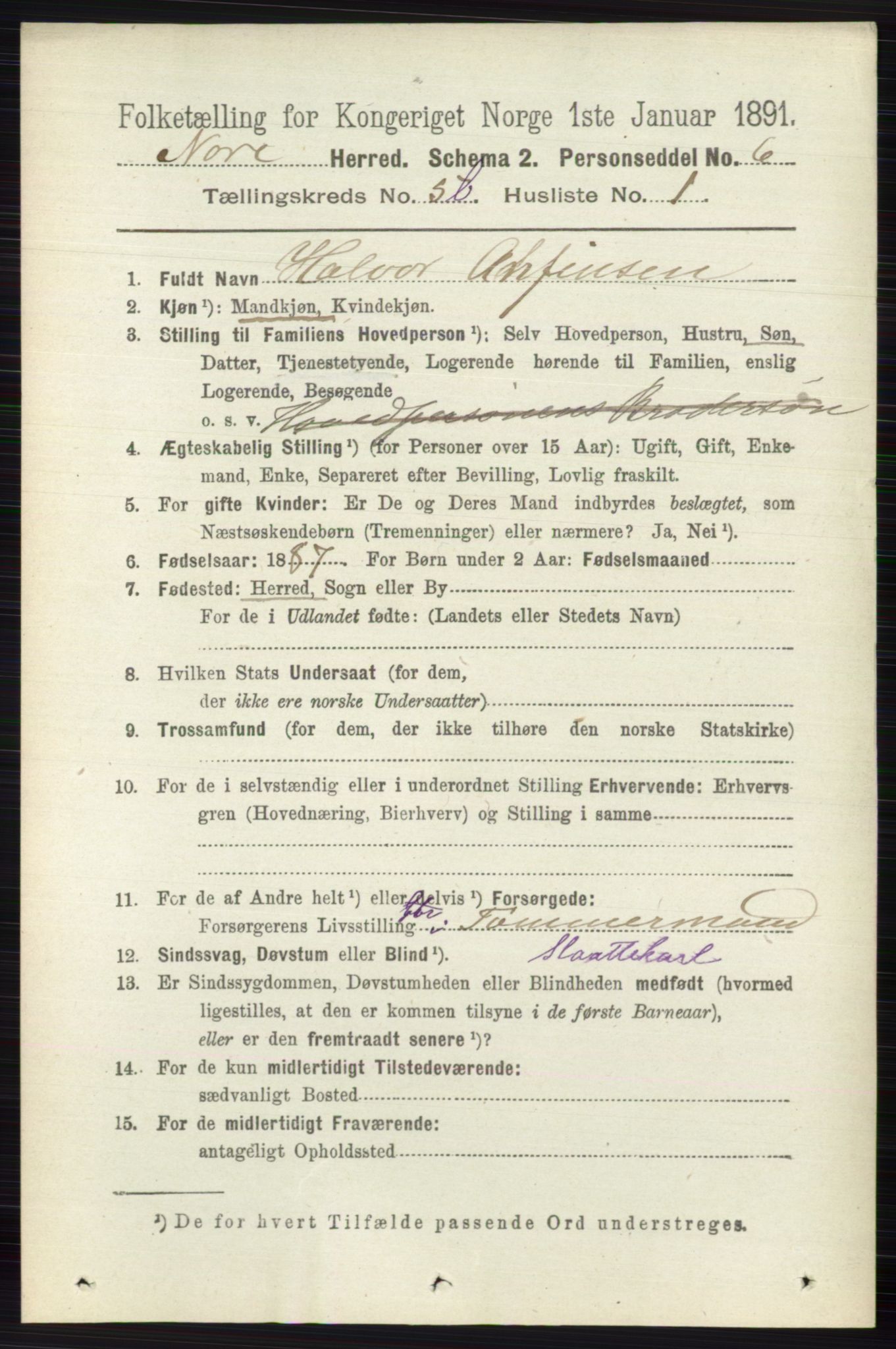 RA, 1891 census for 0633 Nore, 1891, p. 1783