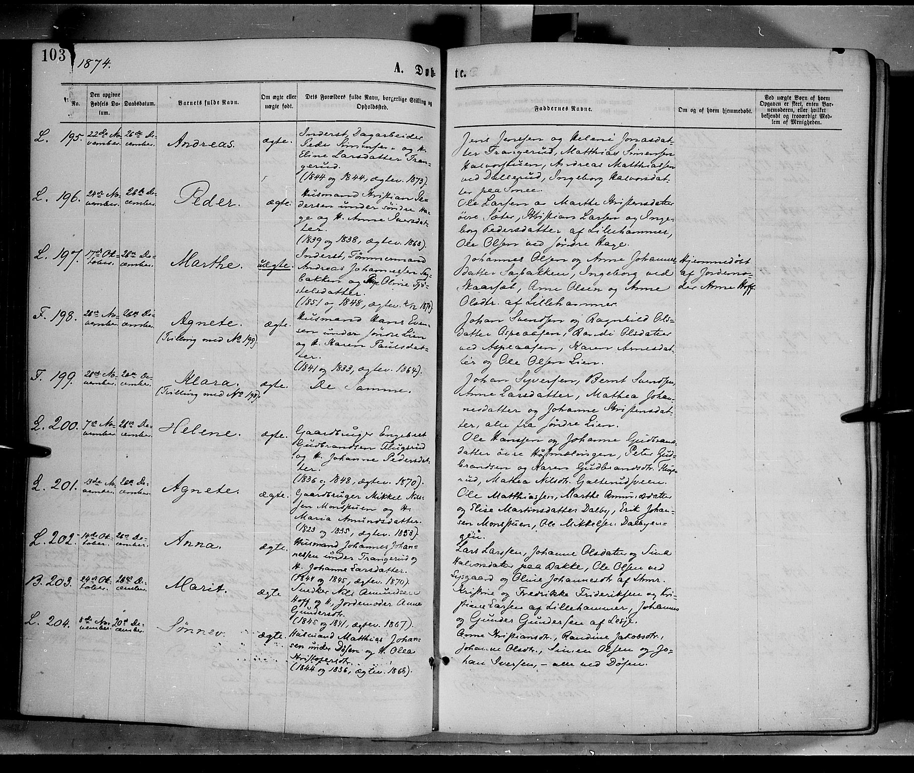 Fåberg prestekontor, AV/SAH-PREST-086/H/Ha/Haa/L0007: Parish register (official) no. 7, 1868-1878, p. 103