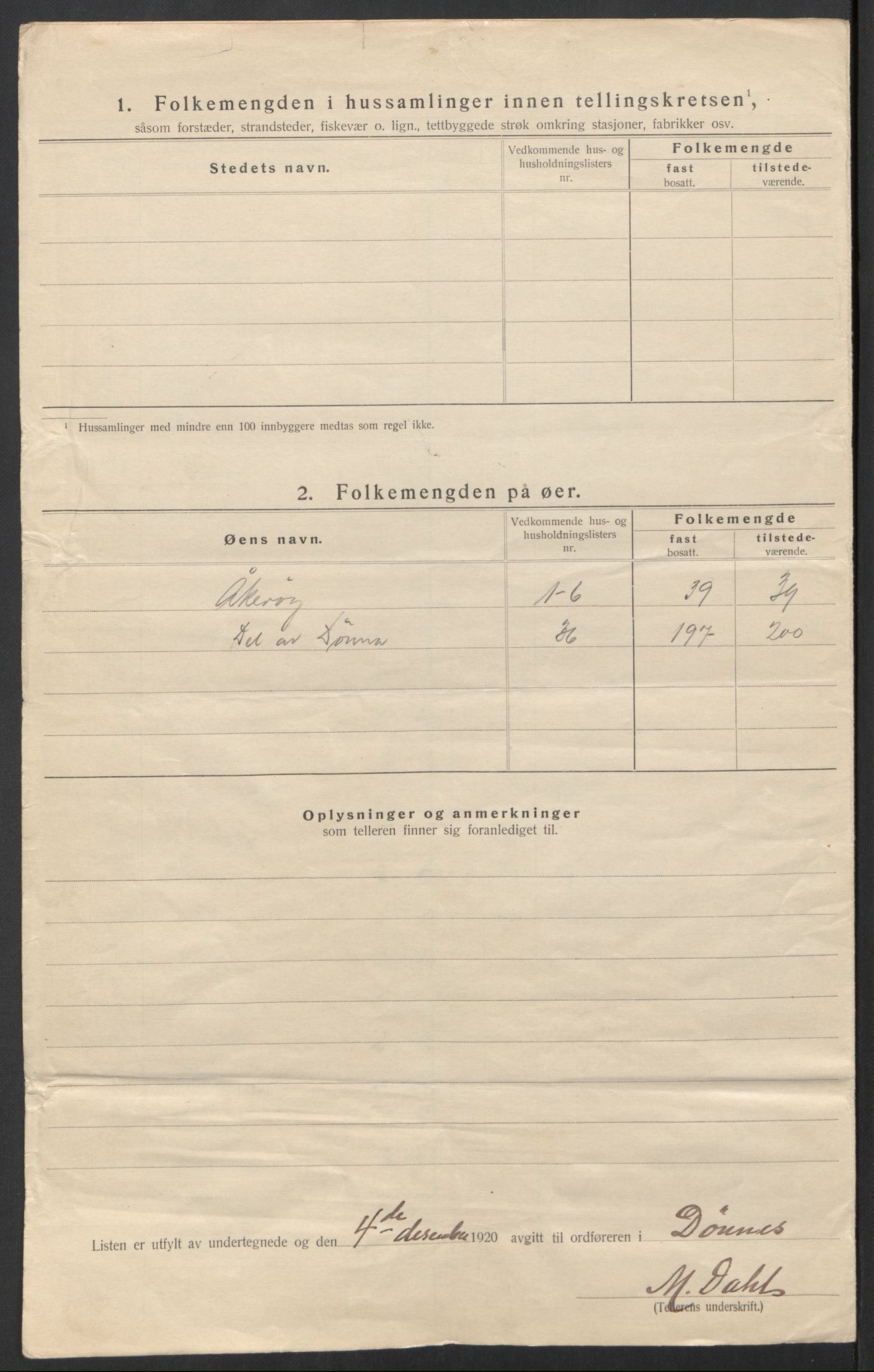 SAT, 1920 census for Dønnes, 1920, p. 20