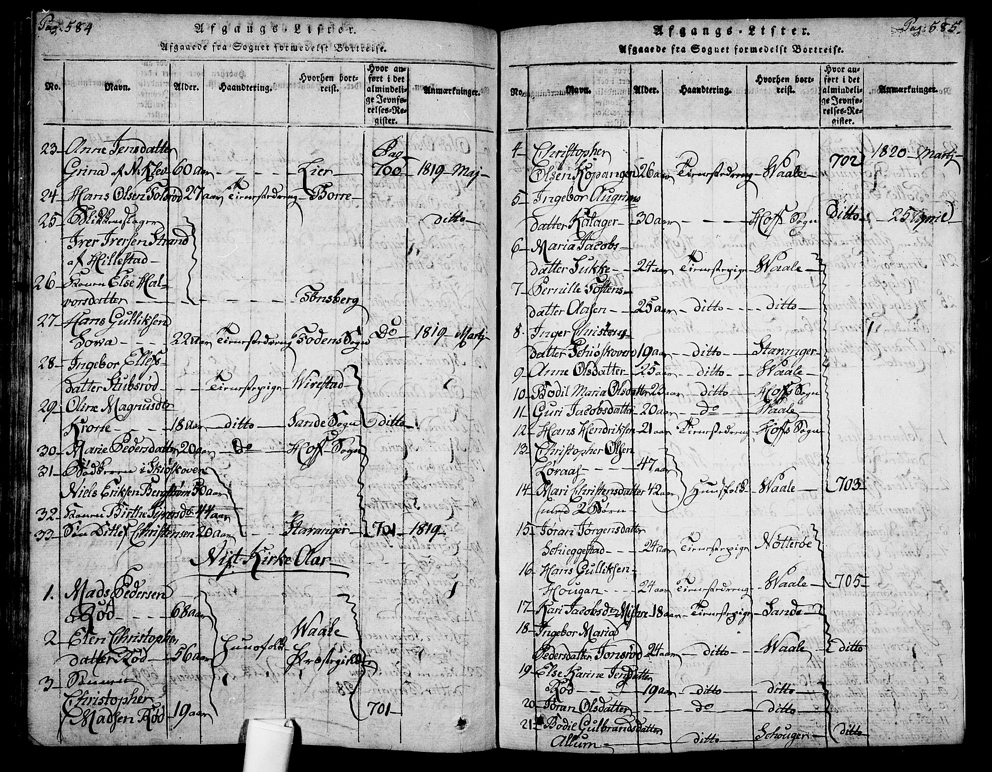 Botne kirkebøker, AV/SAKO-A-340/F/Fa/L0005: Parish register (official) no. I 5, 1814-1836, p. 584-585