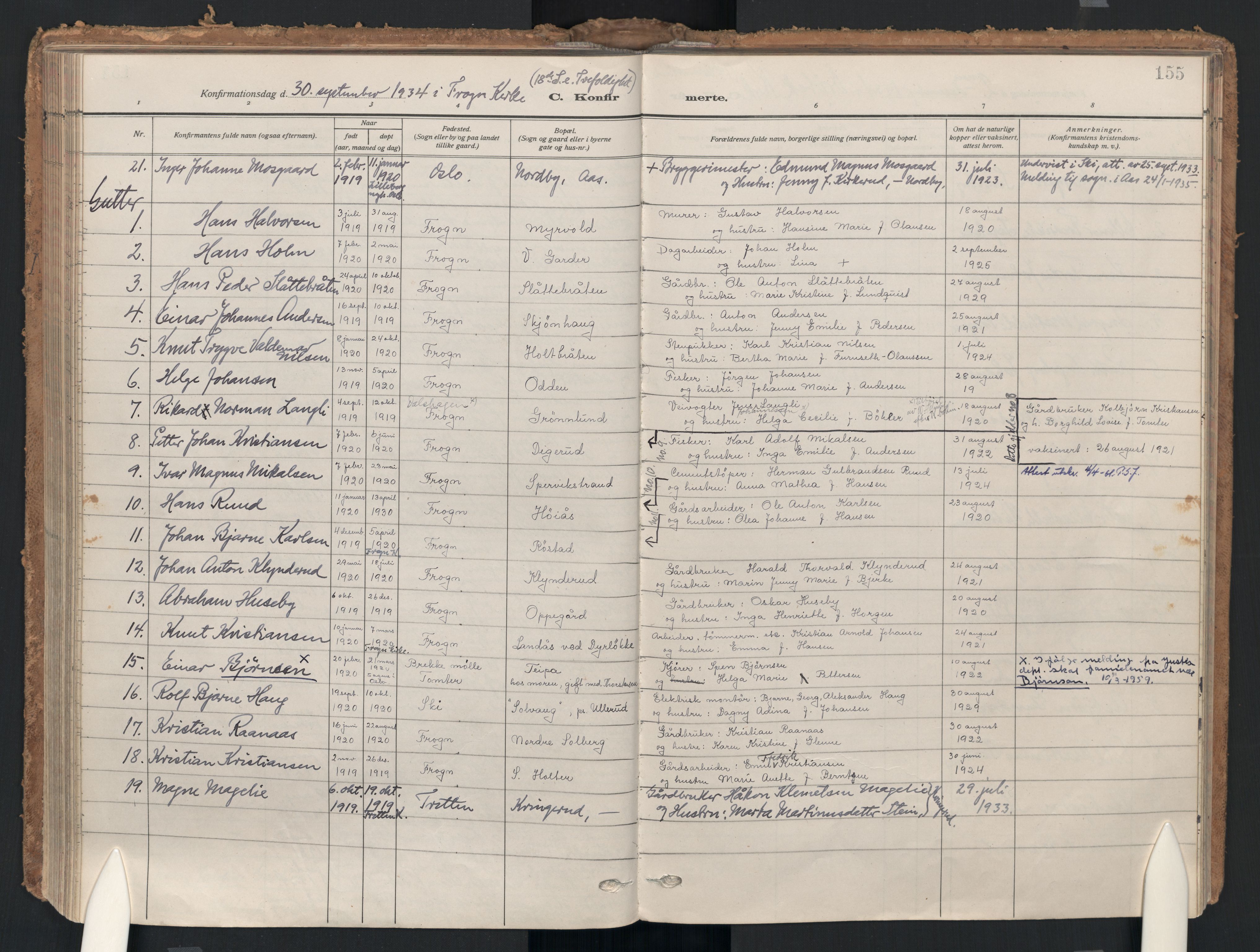 Drøbak prestekontor Kirkebøker, AV/SAO-A-10142a/F/Fc/L0004: Parish register (official) no. III 4, 1919-1935, p. 155