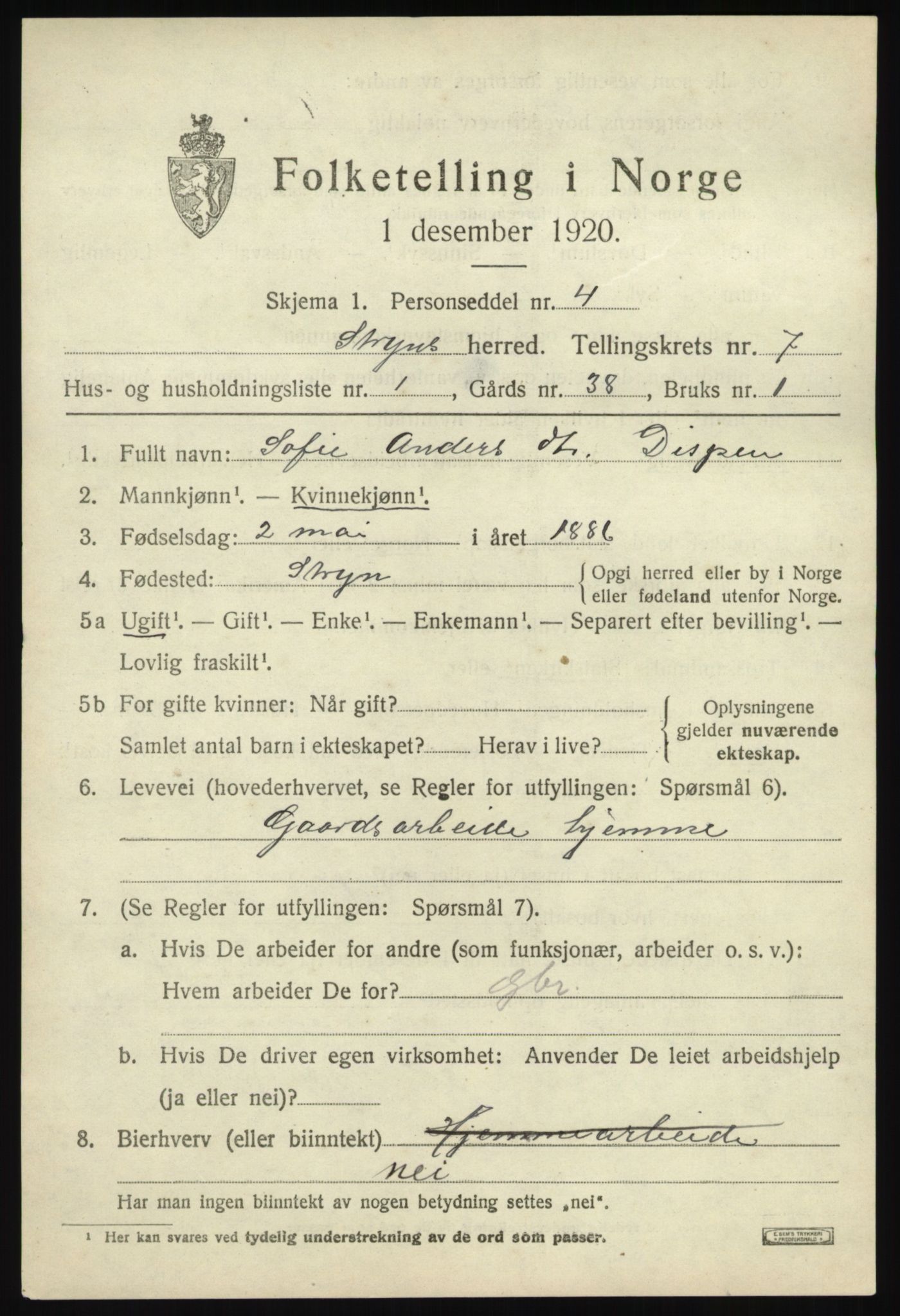 SAB, 1920 census for Stryn, 1920, p. 3228