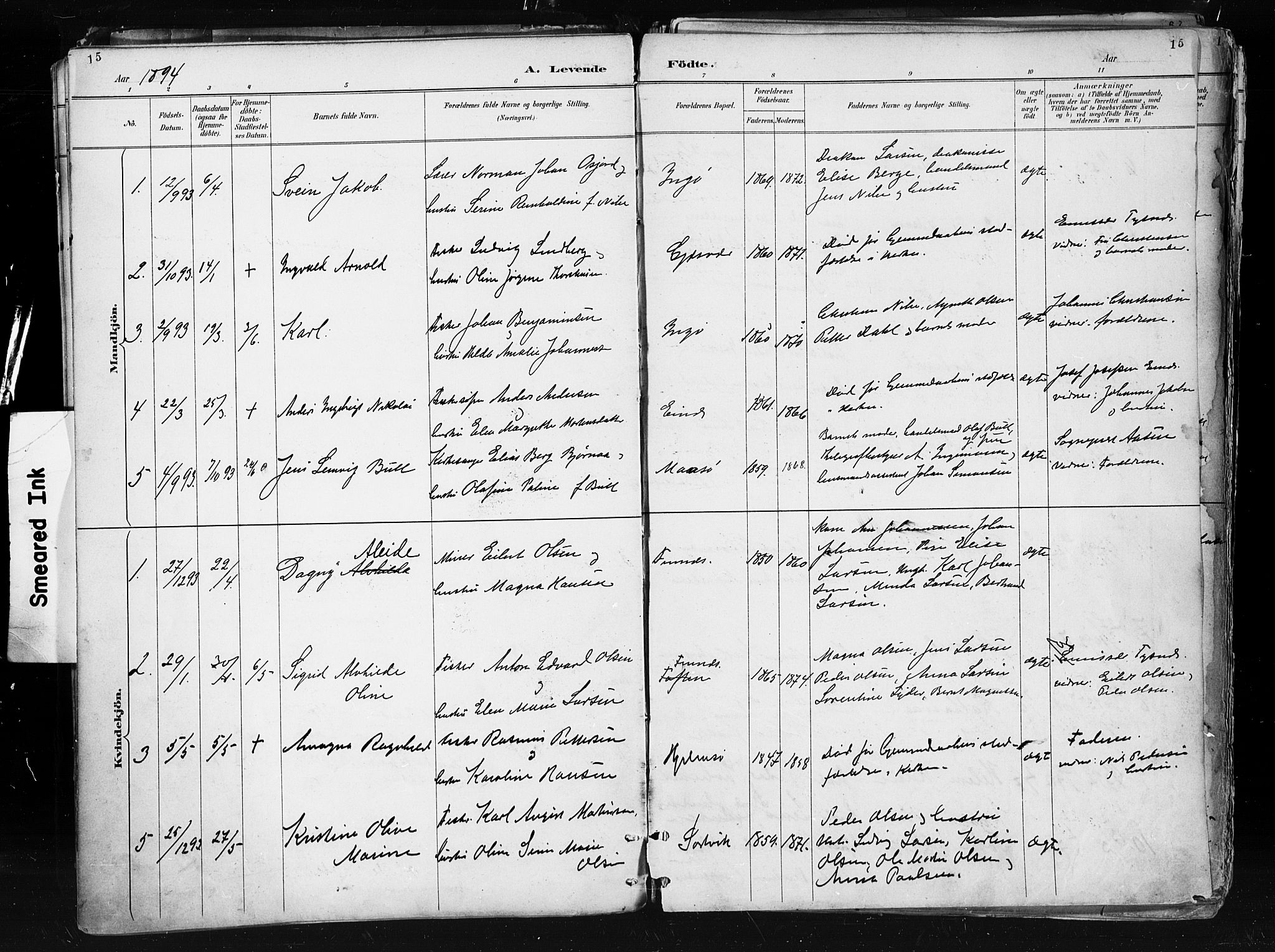 Måsøy sokneprestkontor, AV/SATØ-S-1348/H/Ha/L0005kirke: Parish register (official) no. 5, 1892-1902, p. 15