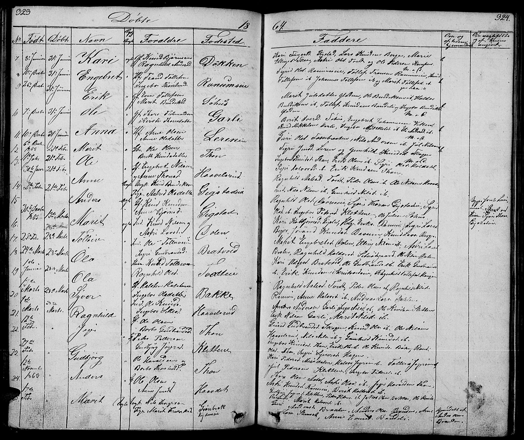 Nord-Aurdal prestekontor, SAH/PREST-132/H/Ha/Hab/L0001: Parish register (copy) no. 1, 1834-1887, p. 323-324