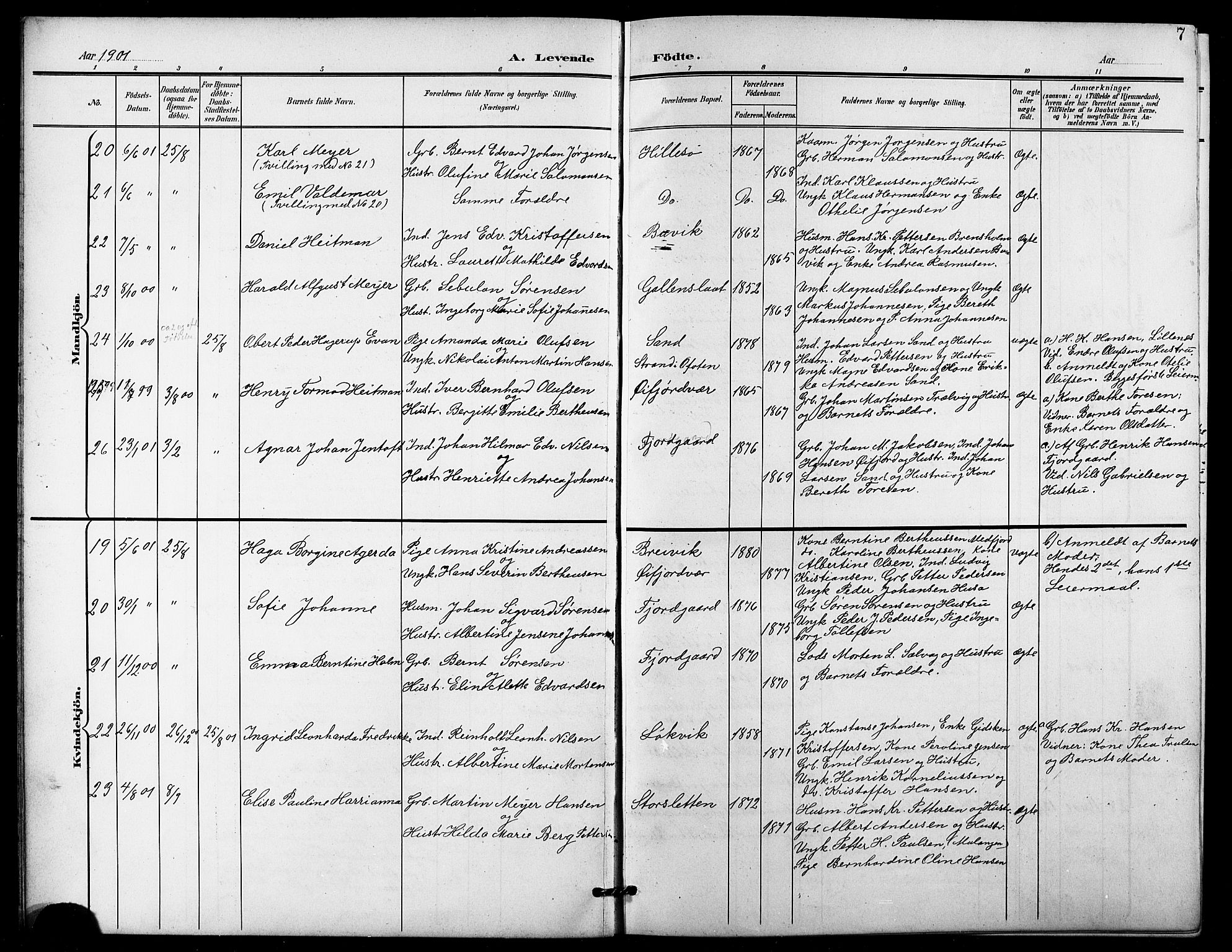 Lenvik sokneprestembete, AV/SATØ-S-1310/H/Ha/Hab/L0022klokker: Parish register (copy) no. 22, 1901-1918, p. 7