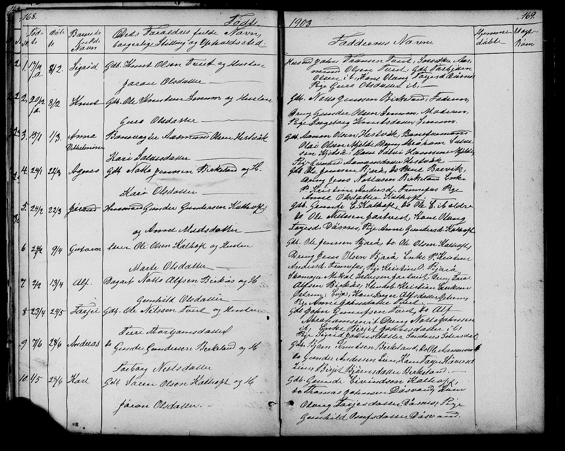 Evje sokneprestkontor, SAK/1111-0008/F/Fb/Fbb/L0002: Parish register (copy) no. B 2, 1879-1909, p. 168-169