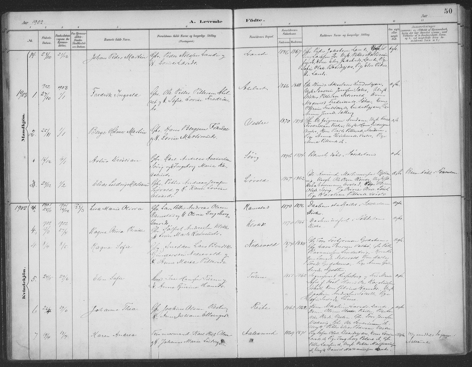 Ministerialprotokoller, klokkerbøker og fødselsregistre - Møre og Romsdal, AV/SAT-A-1454/522/L0316: Parish register (official) no. 522A11, 1890-1911, p. 50