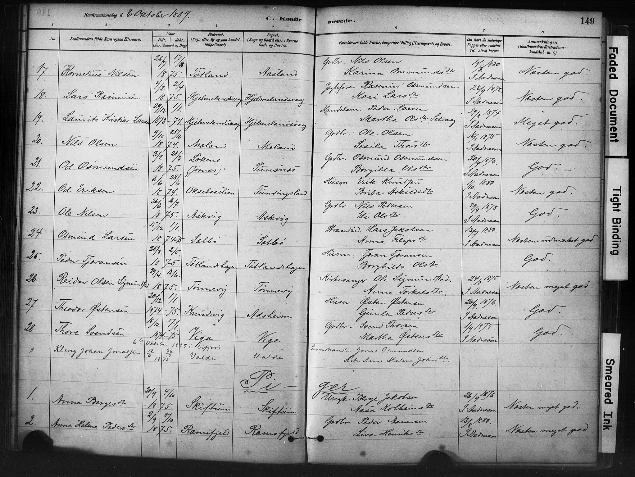 Hjelmeland sokneprestkontor, AV/SAST-A-101843/01/IV/L0014: Parish register (official) no. A 14, 1879-1900, p. 149