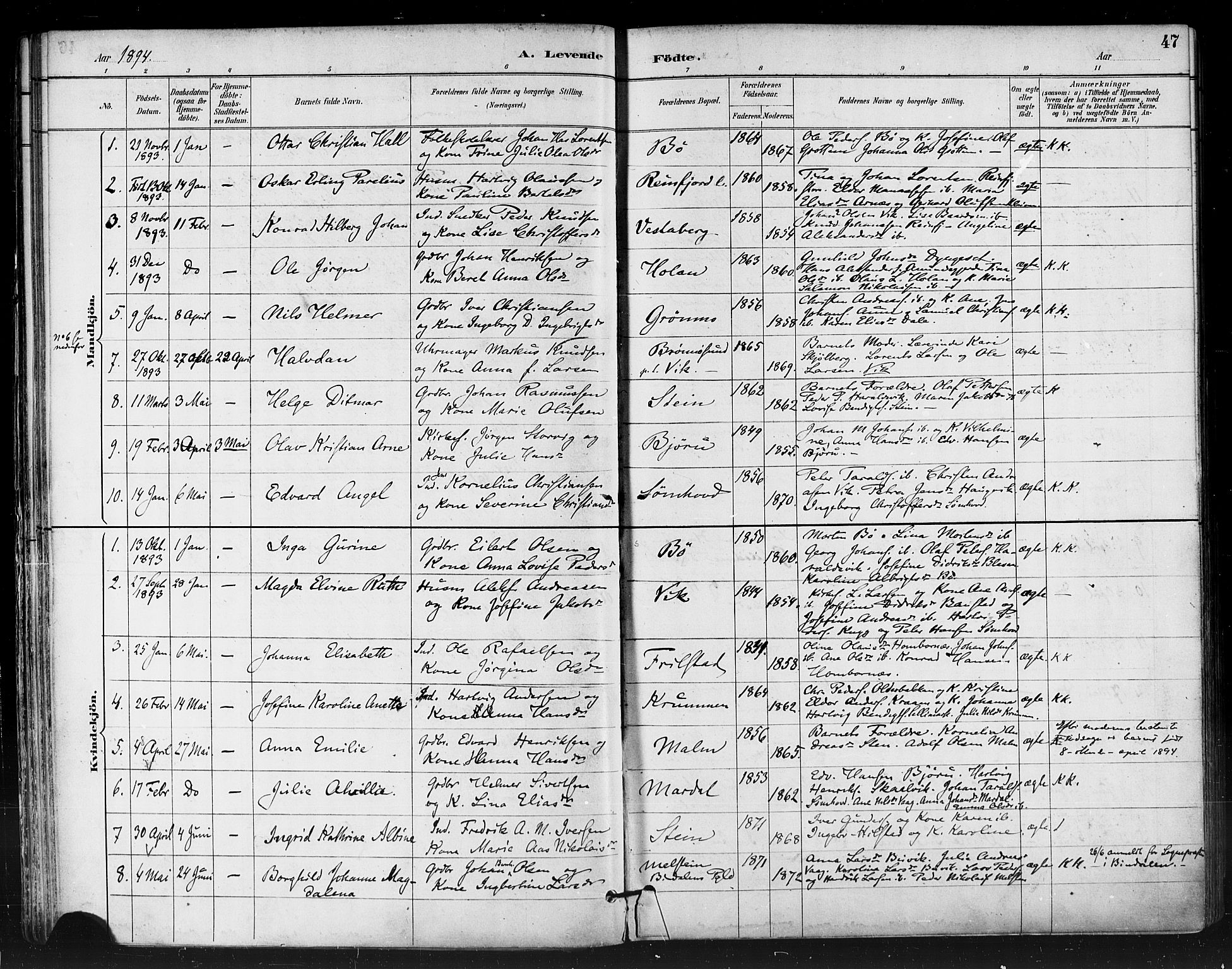 Ministerialprotokoller, klokkerbøker og fødselsregistre - Nordland, SAT/A-1459/812/L0178: Parish register (official) no. 812A07, 1886-1900, p. 47