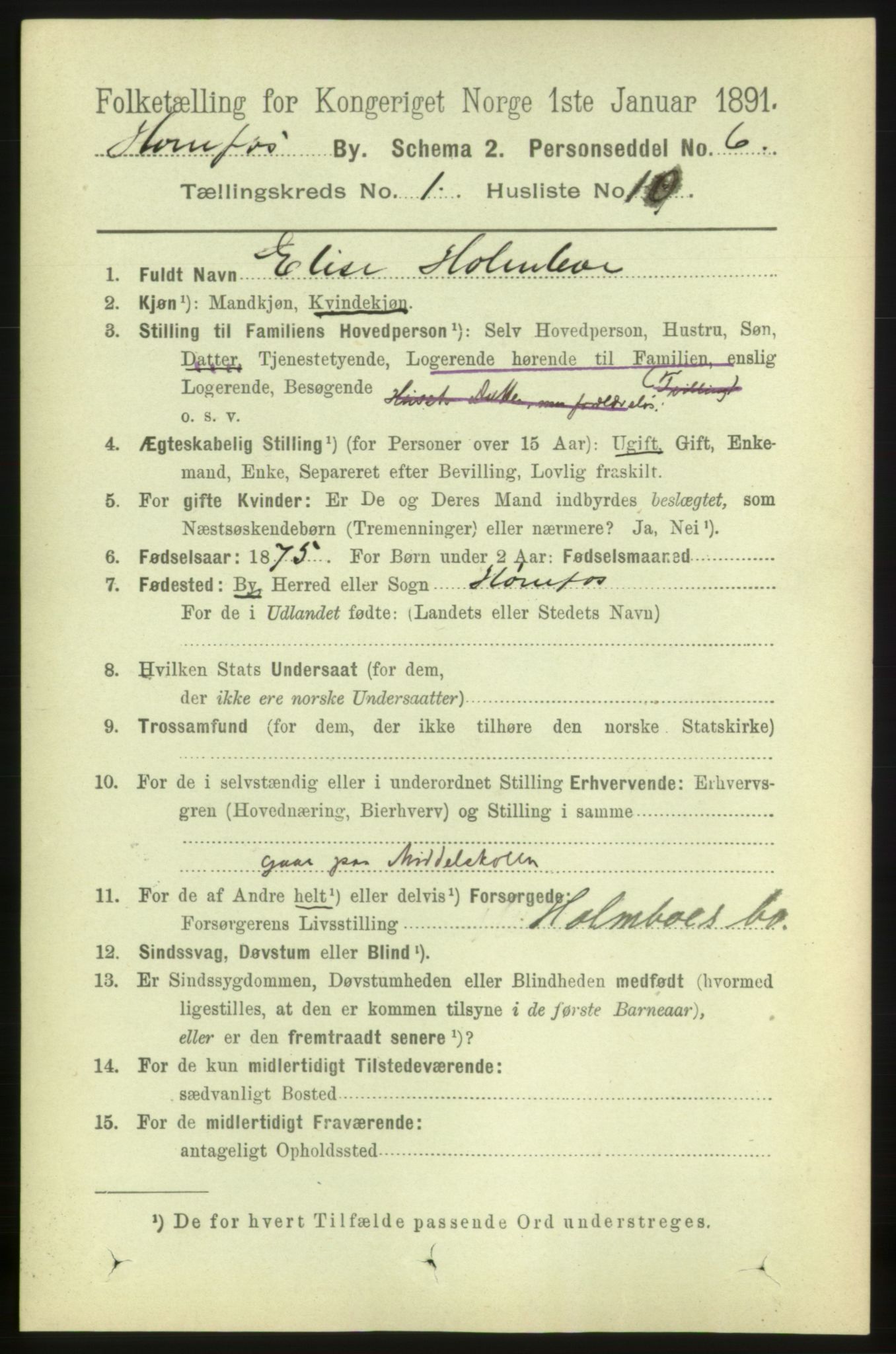 RA, 1891 census for 0601 Hønefoss, 1891, p. 506